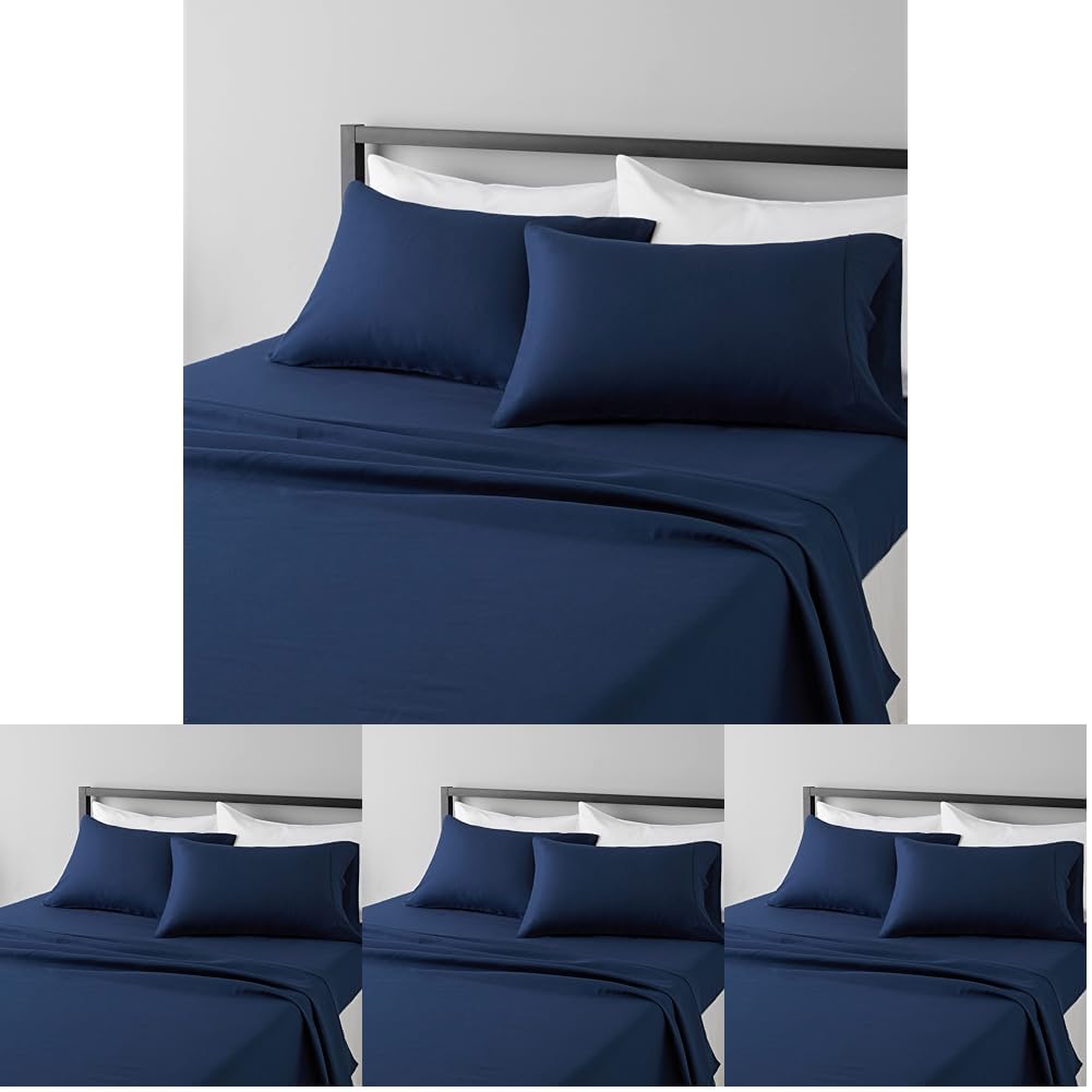 Amazon Basics Breathable, Wrinkle Free Lightweight Microfiber 4-Piece Bed Sheet Set with 14-Inch Deep Pockets, Includes Comfortable Pillowcases, Queen, Peachy Coral, Solid