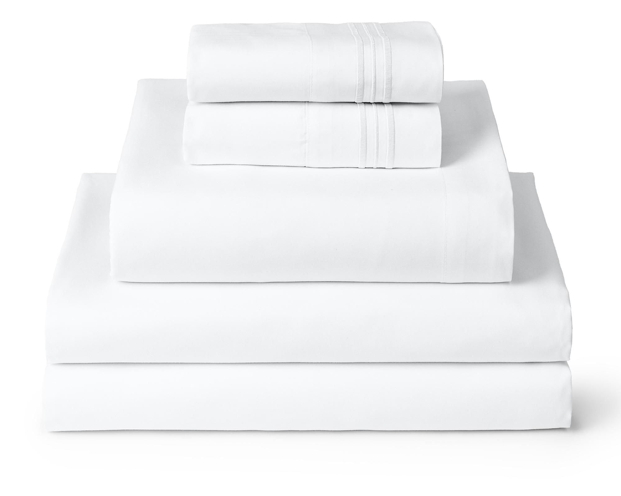 Mellanni Queen Sheets Set - 4 PC Iconic Collection Bedding - Hotel Luxury, Extra Soft, Cooling Bed Sheets - Wrinkle, Fade, Stain Resistant (Queen, White)
