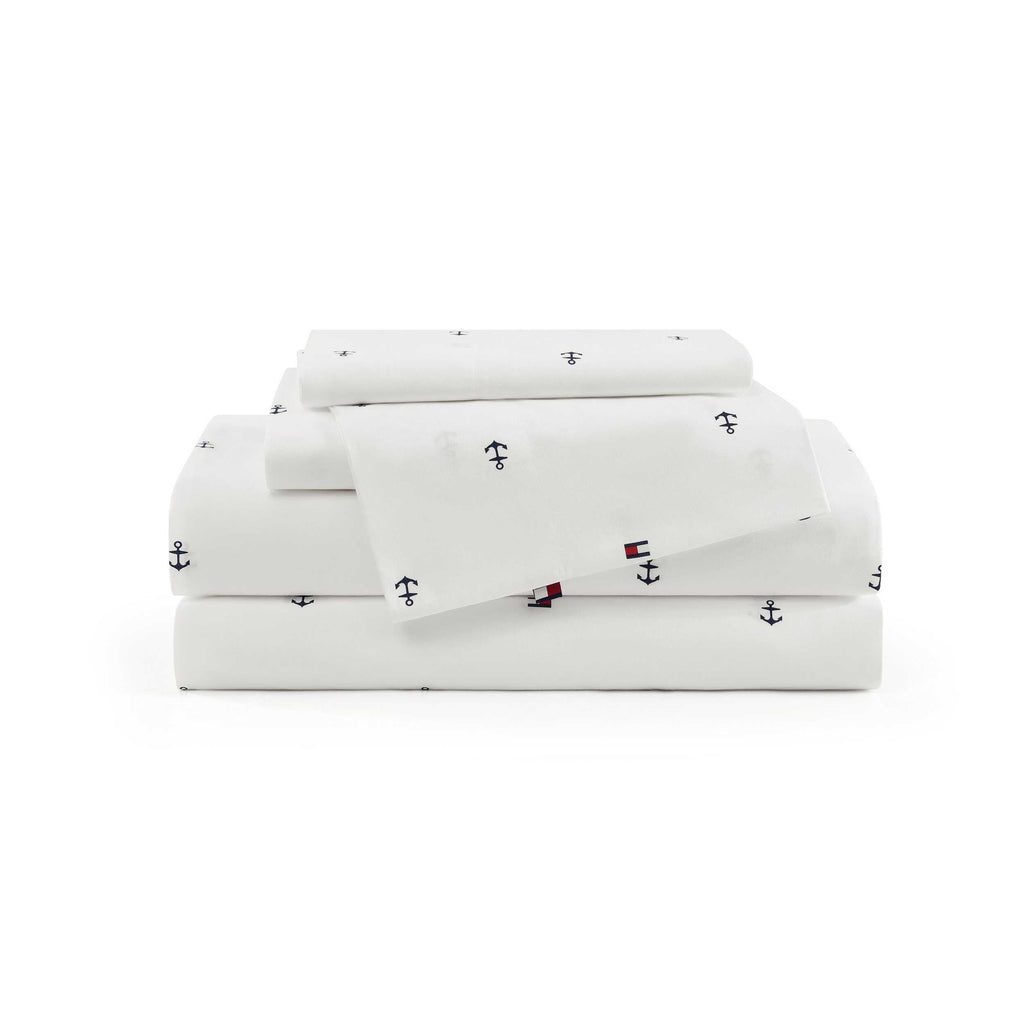 Tommy Hilfiger - Queen Bed Sheets, Crisp & Cool Cotton Percale Bedding with Matching Pillowcases, Lightweight Bed Set, Oeko-Tex Certified (Effortless Stripe Beige)