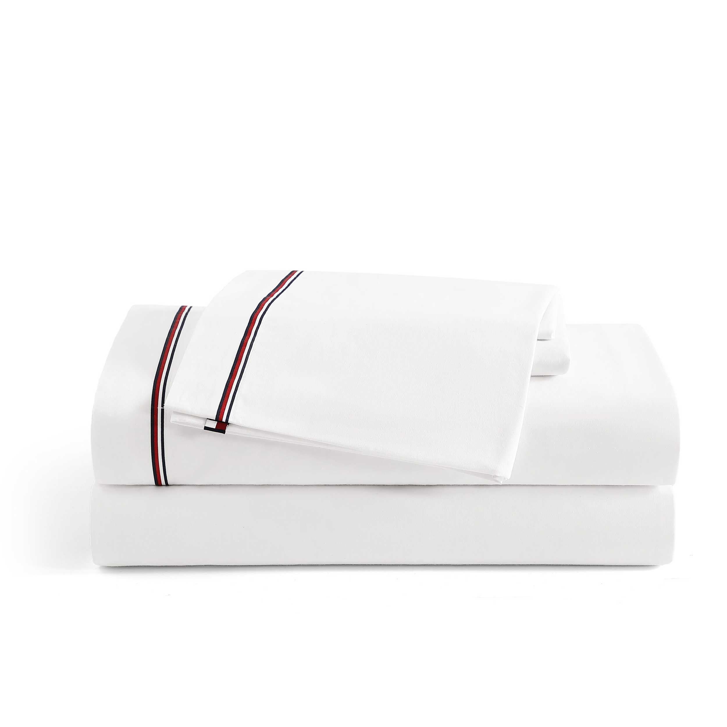Tommy Hilfiger - Queen Bed Sheets, Crisp & Cool Cotton Percale Bedding with Matching Pillowcases, Lightweight Bed Set, Oeko-Tex Certified (Effortless Stripe Beige)