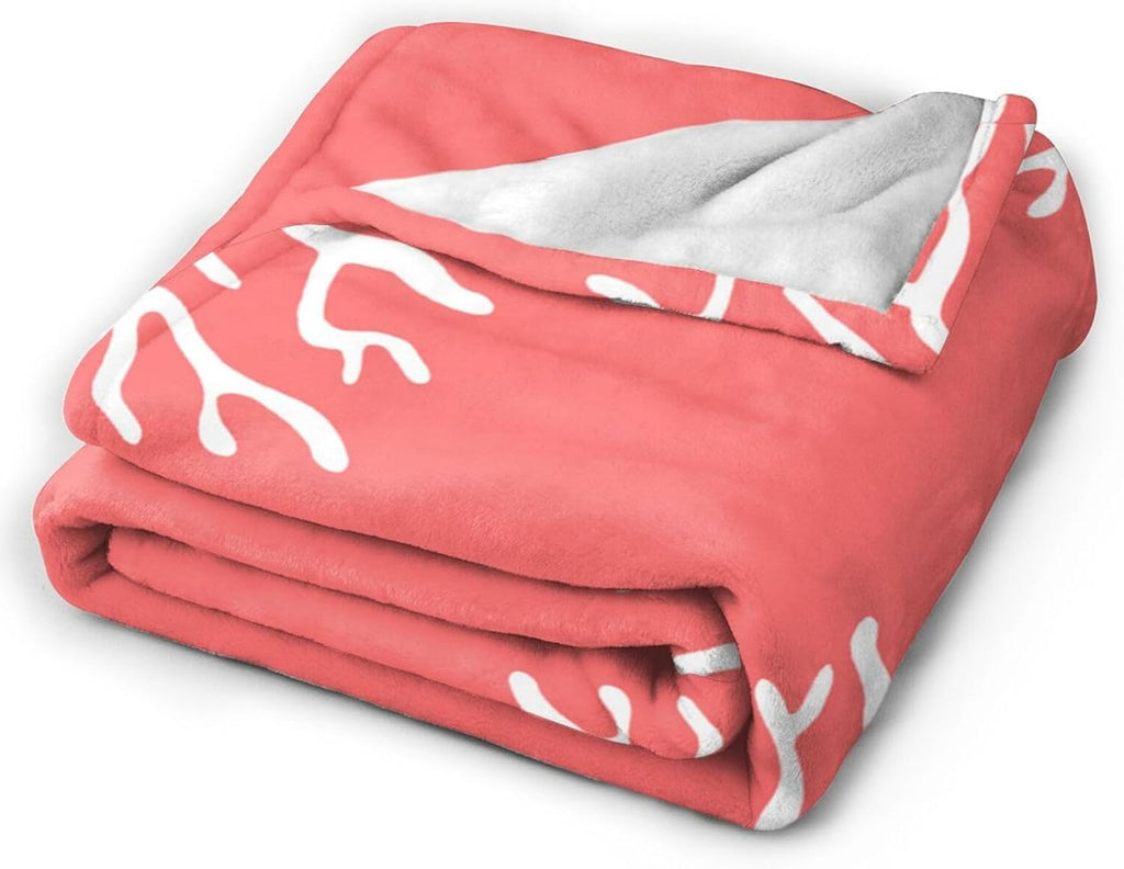 HGOD DESIGNS Beach Coral Fleece Throw Blanket Soft Cozy Coral Fuzzy Blanket Caring for Women & Adults Ocean Coral Pink Branch Reef Nature Red White Plush Microfiber Blanket 40"x50"
