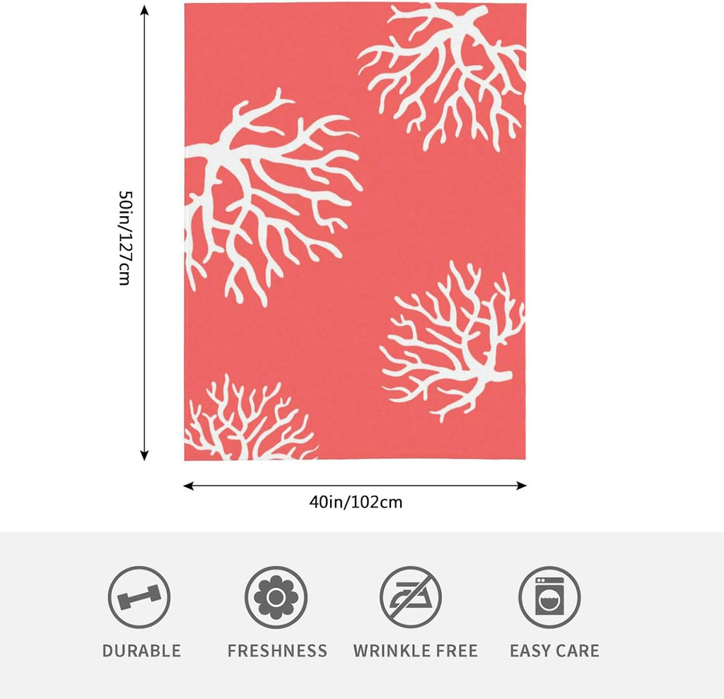 HGOD DESIGNS Beach Coral Fleece Throw Blanket Soft Cozy Coral Fuzzy Blanket Caring for Women & Adults Ocean Coral Pink Branch Reef Nature Red White Plush Microfiber Blanket 40"x50"