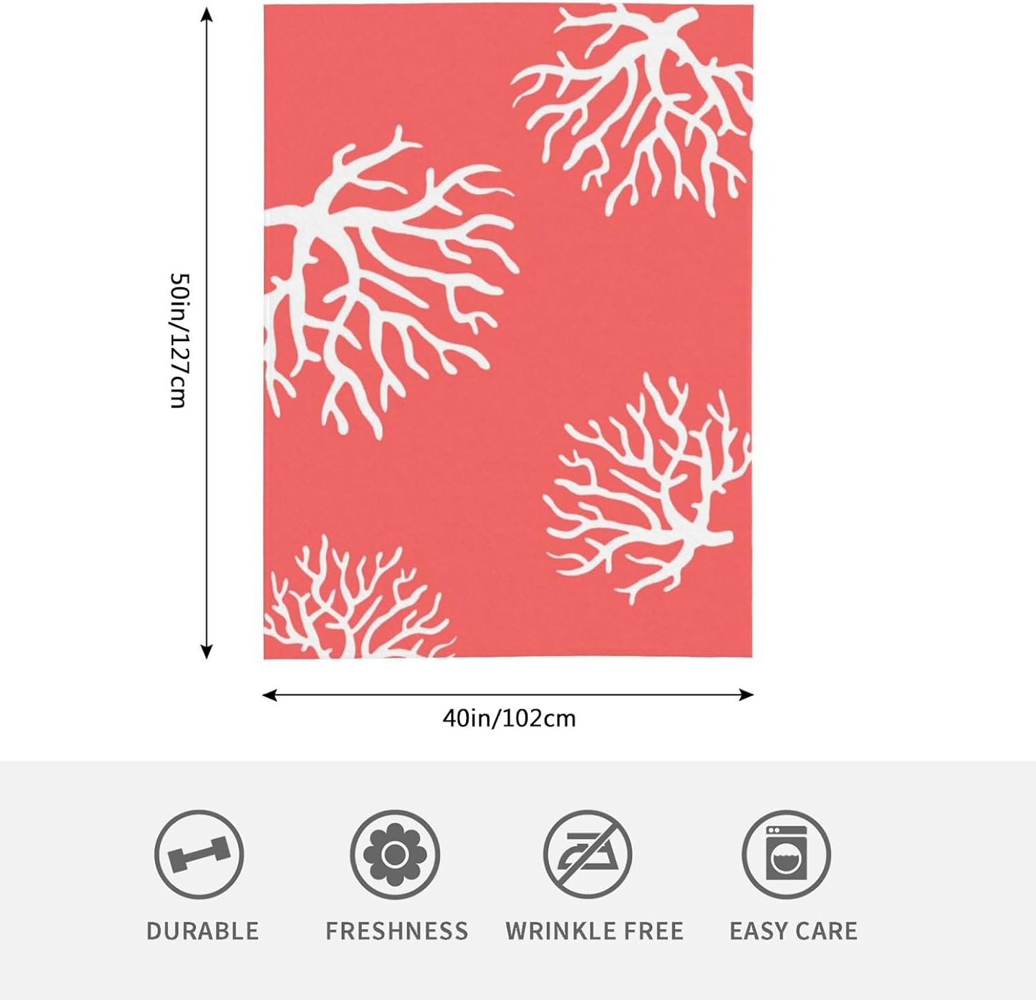 HGOD DESIGNS Beach Coral Fleece Throw Blanket Soft Cozy Coral Fuzzy Blanket Caring for Women & Adults Ocean Coral Pink Branch Reef Nature Red White Plush Microfiber Blanket 40"x50"