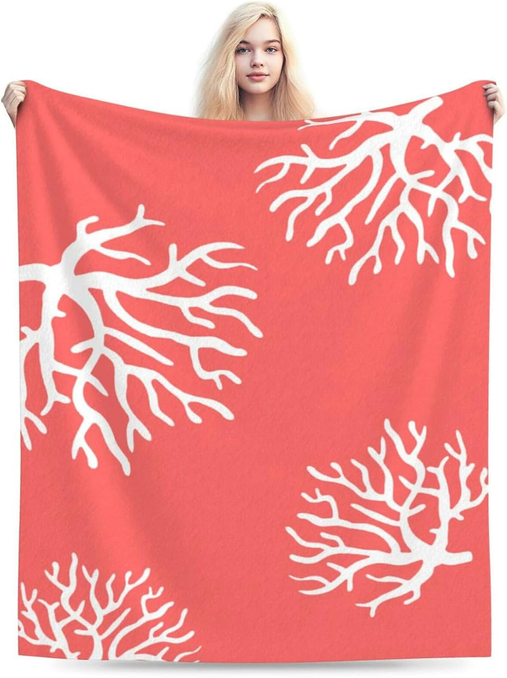 HGOD DESIGNS Beach Coral Fleece Throw Blanket Soft Cozy Coral Fuzzy Blanket Caring for Women & Adults Ocean Coral Pink Branch Reef Nature Red White Plush Microfiber Blanket 40"x50"