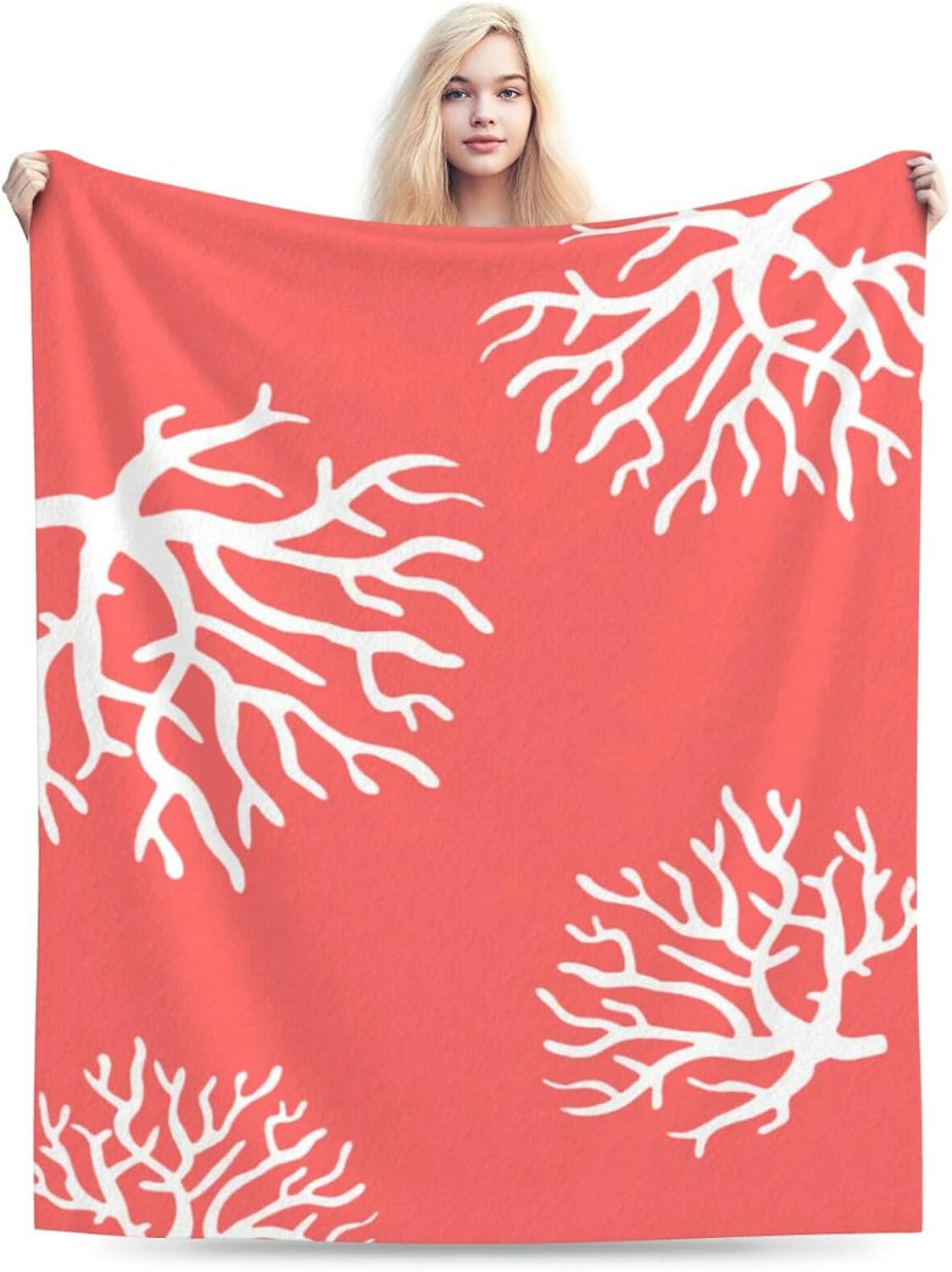 HGOD DESIGNS Beach Coral Fleece Throw Blanket Soft Cozy Coral Fuzzy Blanket Caring for Women & Adults Ocean Coral Pink Branch Reef Nature Red White Plush Microfiber Blanket 40"x50"