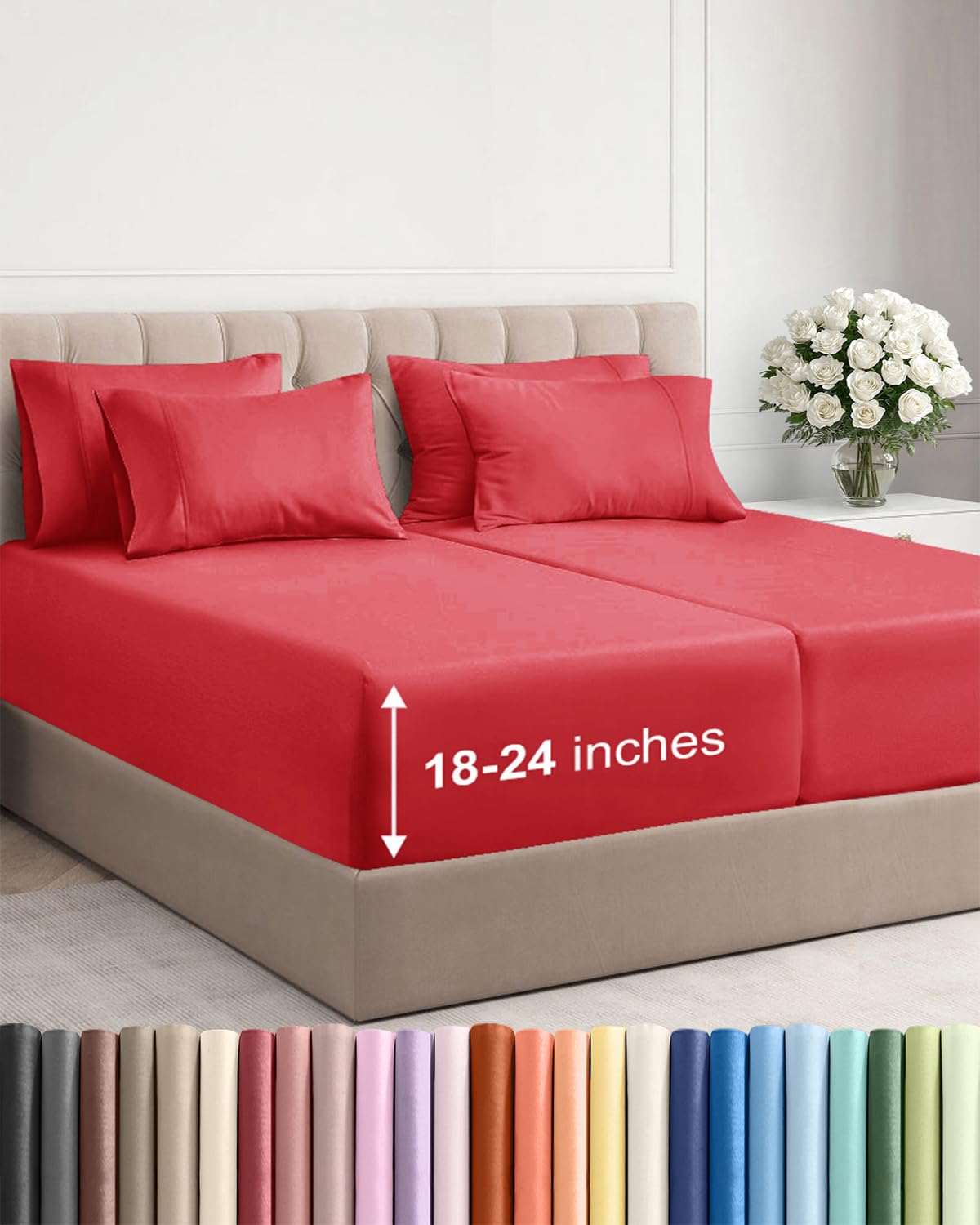 Extra Deep Queen Sheet Set - 6 Piece Breathable and Cooling Sheets - Hotel Luxury Bedding for Women, Men, Kids & Teens - Easy & Secure Fit - Soft, Wrinkle Free and Comfy - Extra Deep Pockets - Coral