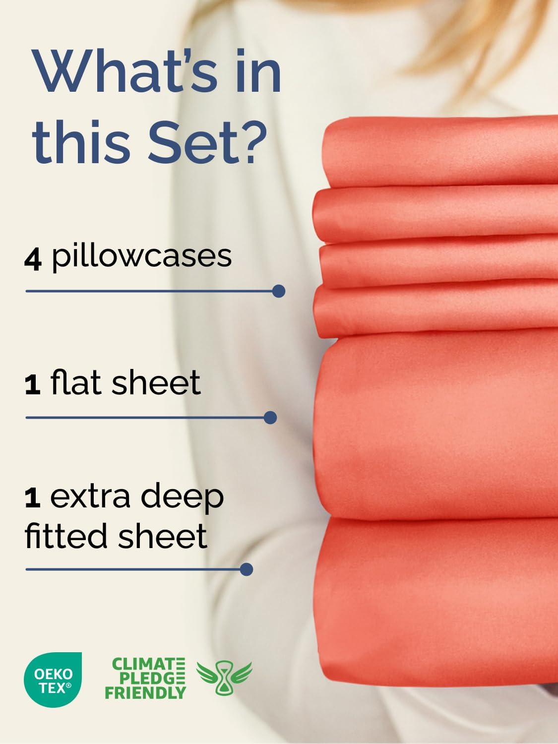 Extra Deep Queen Sheet Set - 6 Piece Breathable and Cooling Sheets - Hotel Luxury Bedding for Women, Men, Kids & Teens - Easy & Secure Fit - Soft, Wrinkle Free and Comfy - Extra Deep Pockets - Coral