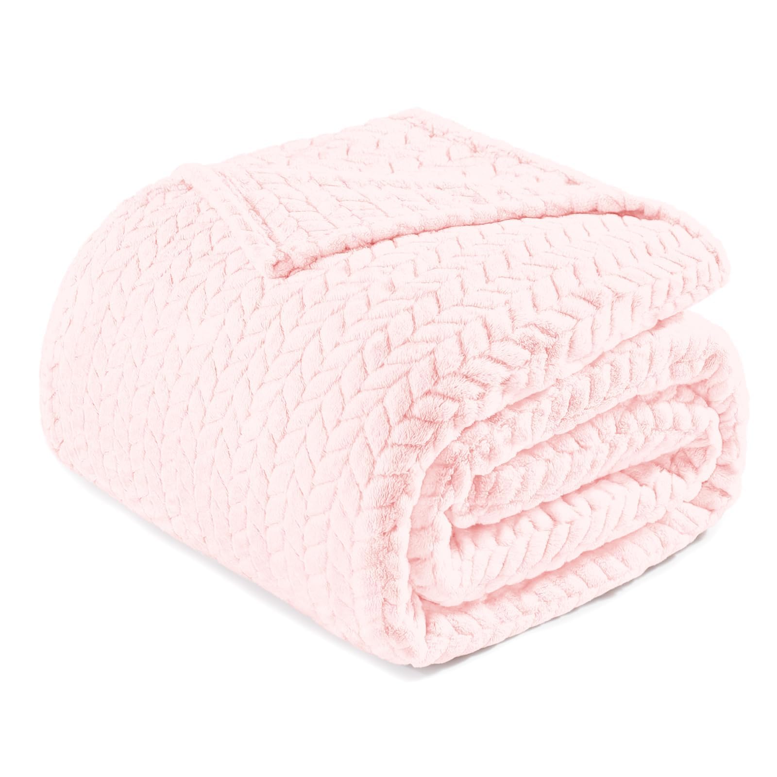 Exclusivo Mezcla Fleece Throw Blanket for Couch Sofa Bedroom, Soft Fuzzy Plush Warm Lightweight Jacquard Flannel Throws for Women, 50x70 Inches, Pink