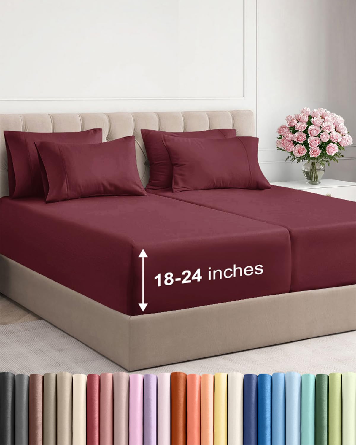 Extra Deep Queen Sheet Set - 6 Piece Breathable and Cooling Sheets - Hotel Luxury Bedding for Women, Men, Kids & Teens - Easy & Secure Fit - Soft, Wrinkle Free and Comfy - Extra Deep Pockets - Coral