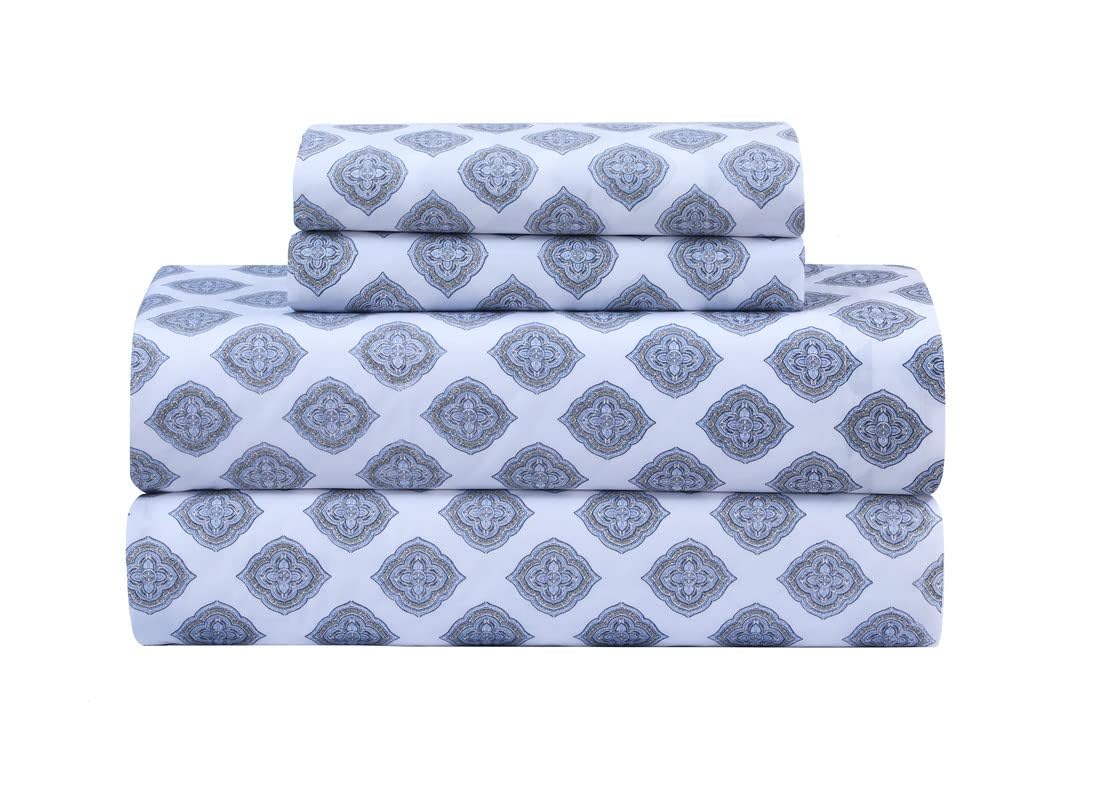 Feather & Stitch Softest 100% Cotton Sheets, 300 Thread Count Percale Weave Bedding, 16" Deep Pocket, Cooling Sheets, Breathable Bed Set, Hotel Premium Quality (Queen, Victorian Floral)