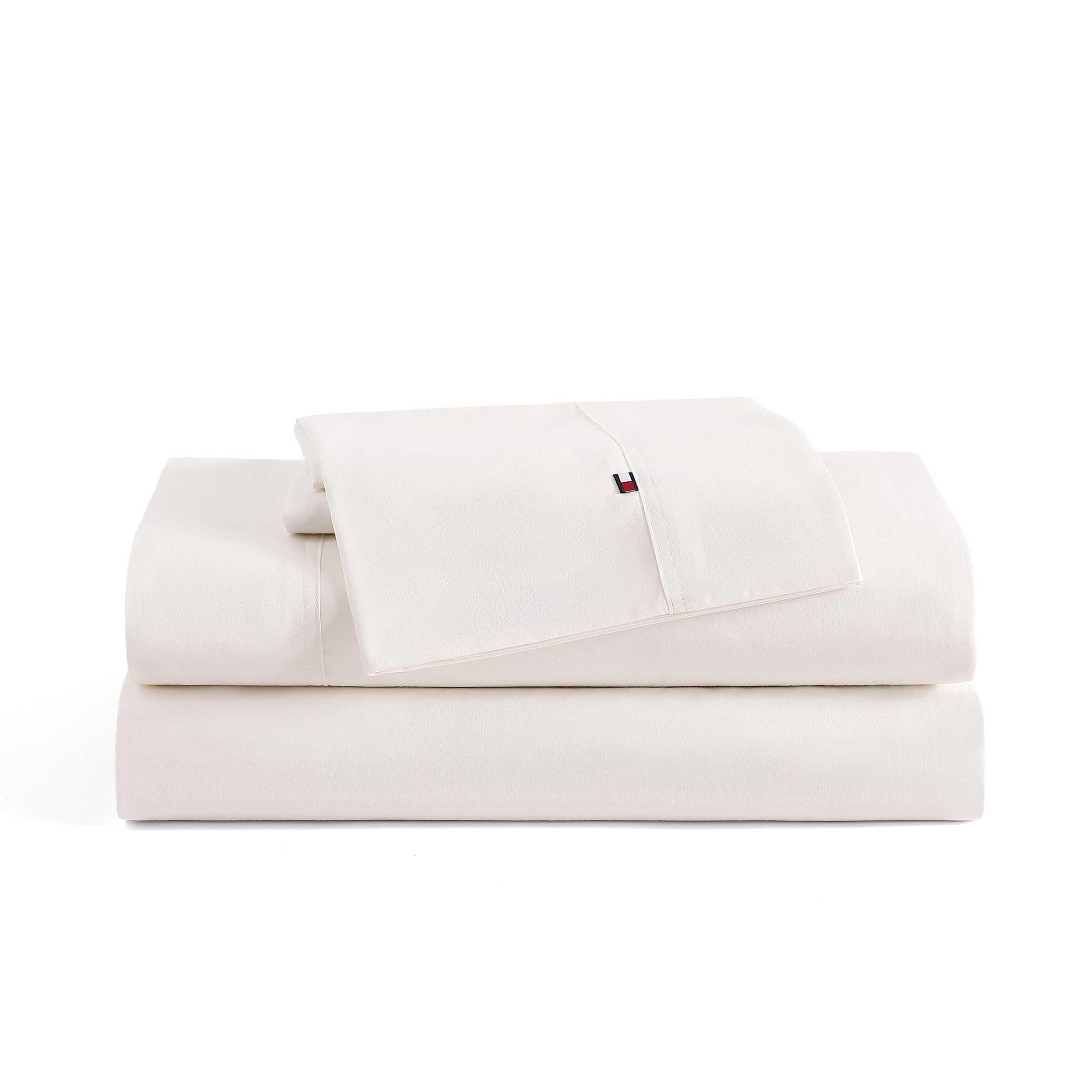 Tommy Hilfiger - Queen Bed Sheets, Crisp & Cool Cotton Percale Bedding with Matching Pillowcases, Lightweight Bed Set, Oeko-Tex Certified (Effortless Stripe Beige)