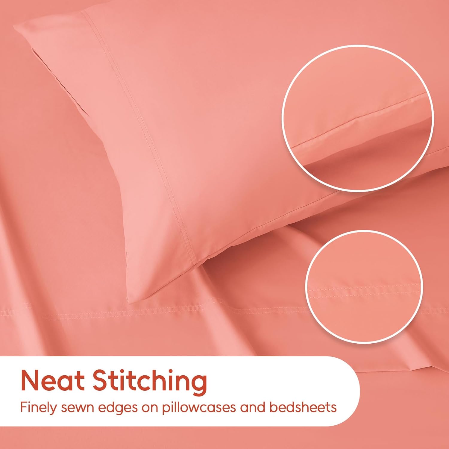LONAVA Twin Sheet Set 3 Pieces,Peachy Coral Ultra Soft & Breathable Microbifer Sheets, 1600 Thread Count Hotel Luxury Oeko-Tex Bed Sheets, 14-16 Inch Deep Pocket Durable Wrinkle Free Sheets