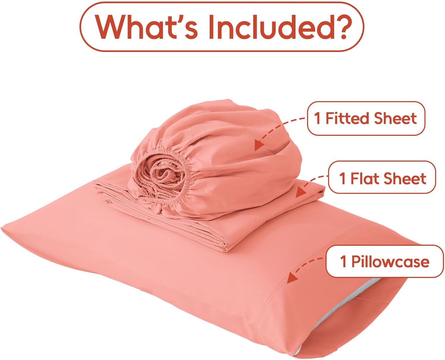 LONAVA Twin Sheet Set 3 Pieces,Peachy Coral Ultra Soft & Breathable Microbifer Sheets, 1600 Thread Count Hotel Luxury Oeko-Tex Bed Sheets, 14-16 Inch Deep Pocket Durable Wrinkle Free Sheets