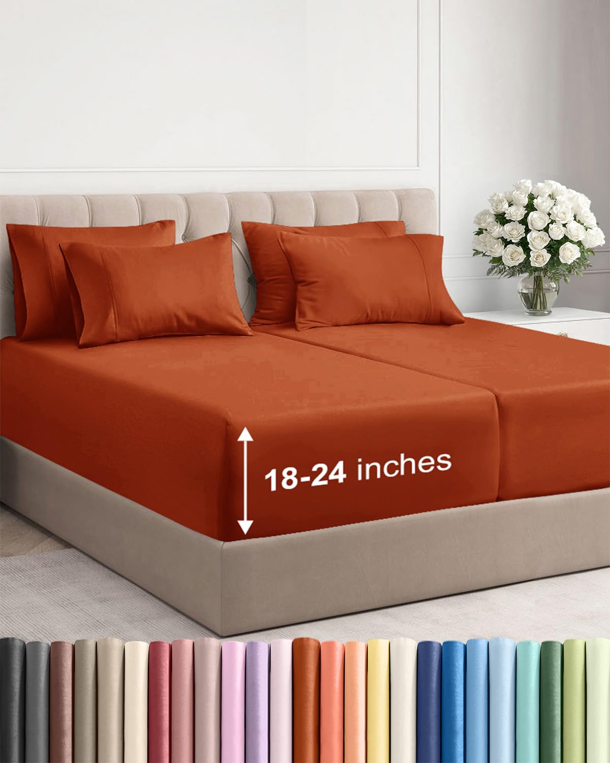 Extra Deep Queen Sheet Set - 6 Piece Breathable and Cooling Sheets - Hotel Luxury Bedding for Women, Men, Kids & Teens - Easy & Secure Fit - Soft, Wrinkle Free and Comfy - Extra Deep Pockets - Coral