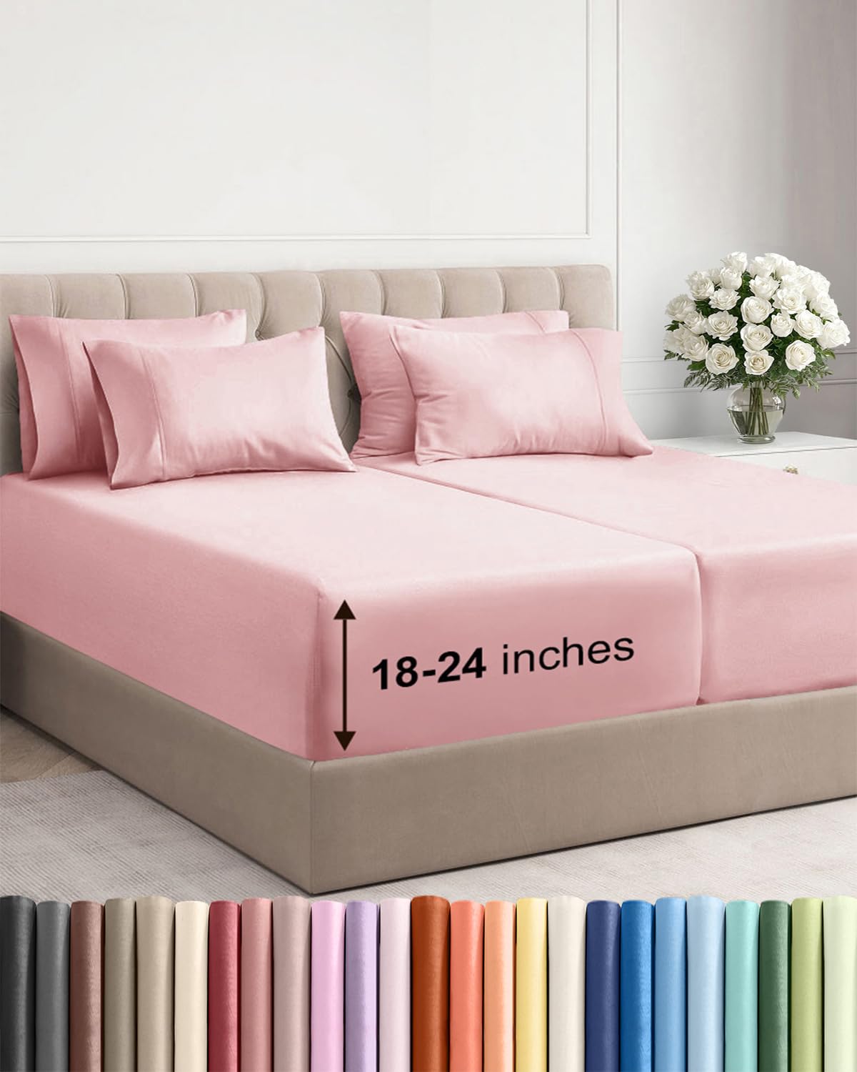 Extra Deep Queen Sheet Set - 6 Piece Breathable and Cooling Sheets - Hotel Luxury Bedding for Women, Men, Kids & Teens - Easy & Secure Fit - Soft, Wrinkle Free and Comfy - Extra Deep Pockets - Coral