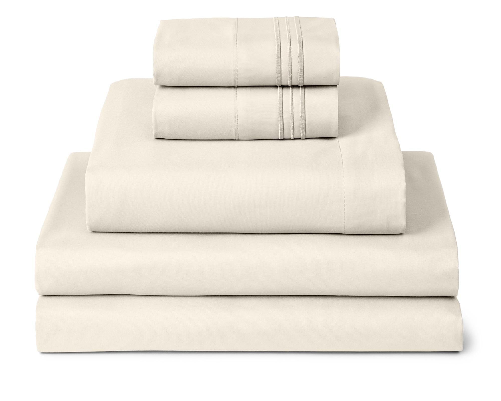 Mellanni Queen Sheets Set - 4 PC Iconic Collection Bedding - Hotel Luxury, Extra Soft, Cooling Bed Sheets - Wrinkle, Fade, Stain Resistant (Queen, White)