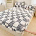Coral Fleece Fitted Sheet with Two Pillowcases,Queen Size Super Soft Warm Plush Bed Sheets,12" Deep Pocket Single/Double Sheet,Suitable for Any Mattress(E,200x220cm)