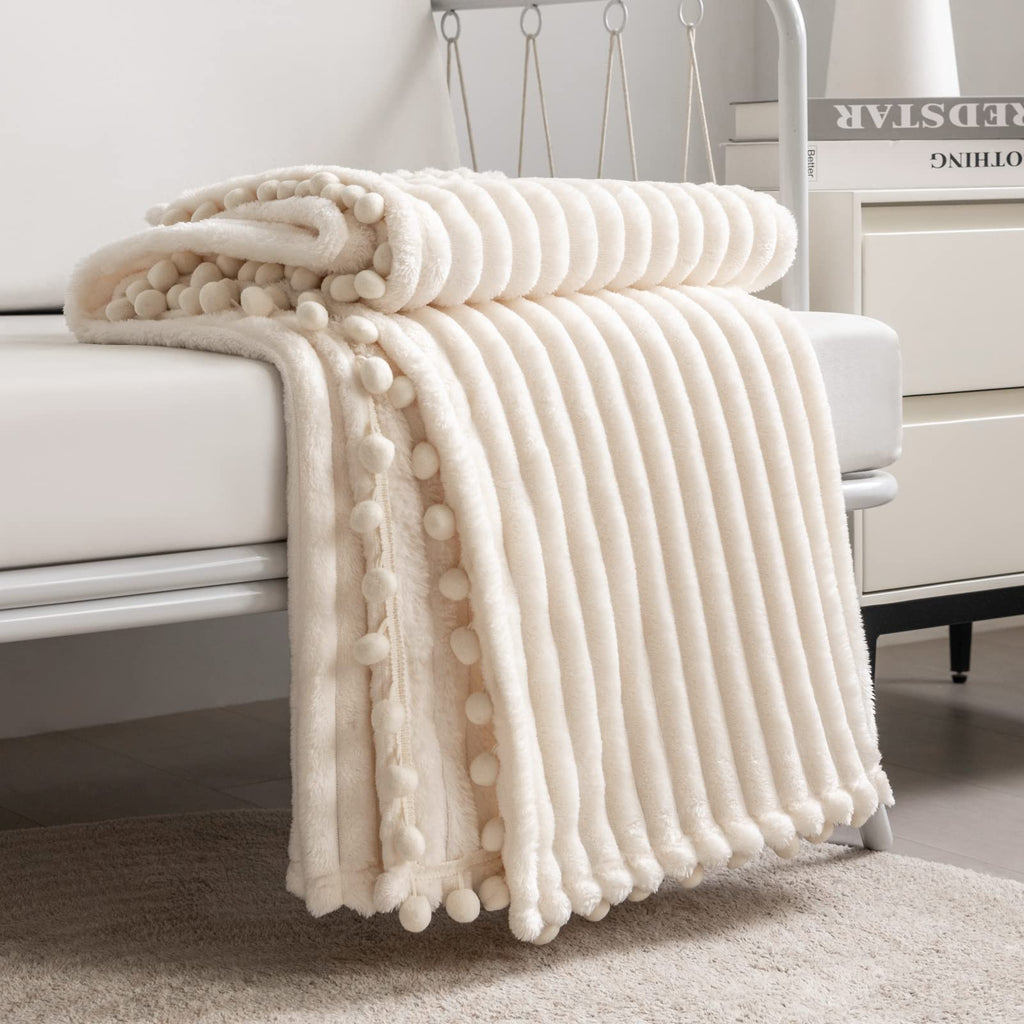 DISSA Fleece Blanket Twin Size – 60x80, Coral - Soft, Plush, Fluffy, Fuzzy, Warm, Cozy – Perfect Throw for Couch, Bed, Sofa - with Pompom Fringe - Flannel Blanket