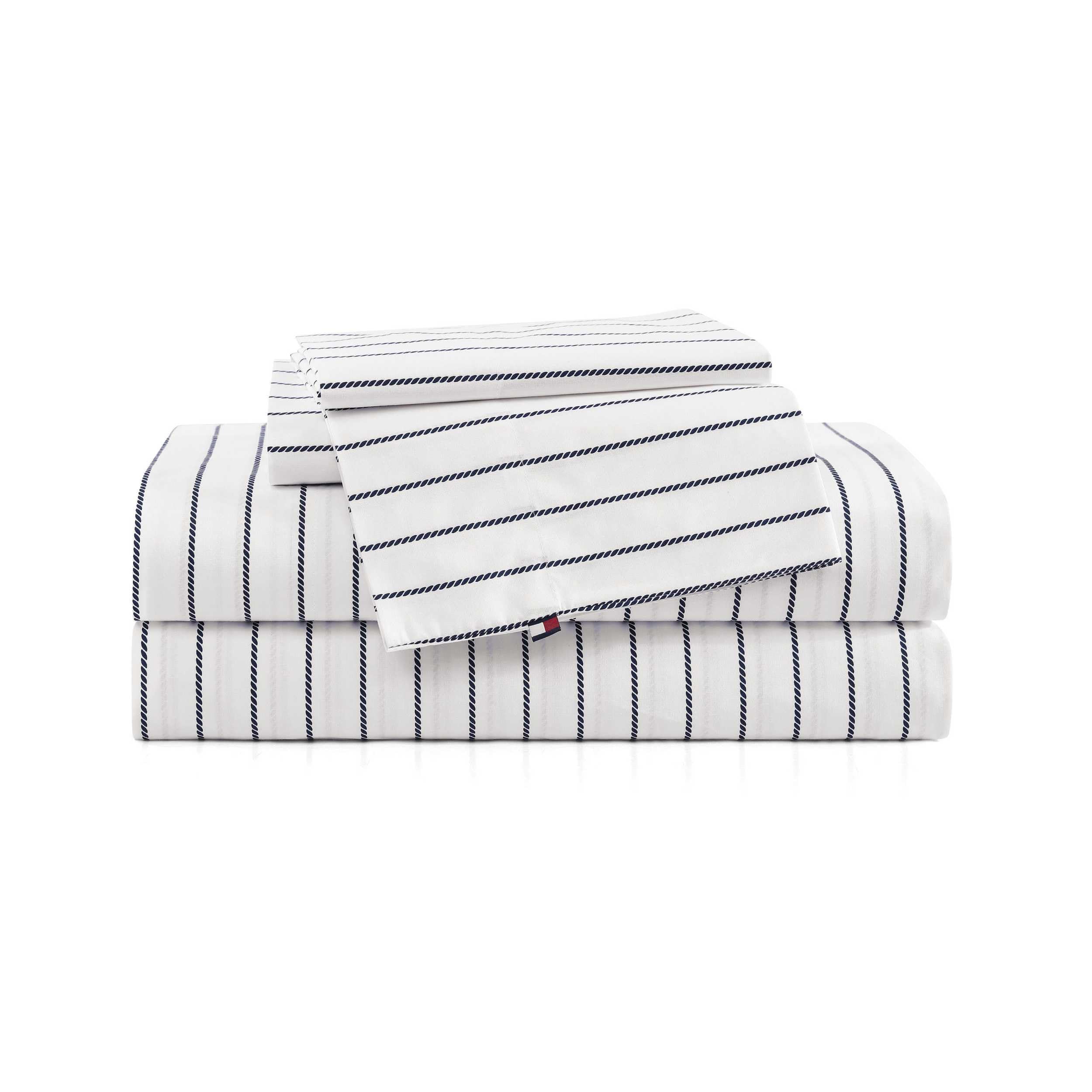 Tommy Hilfiger - Queen Bed Sheets, Crisp & Cool Cotton Percale Bedding with Matching Pillowcases, Lightweight Bed Set, Oeko-Tex Certified (Effortless Stripe Beige)