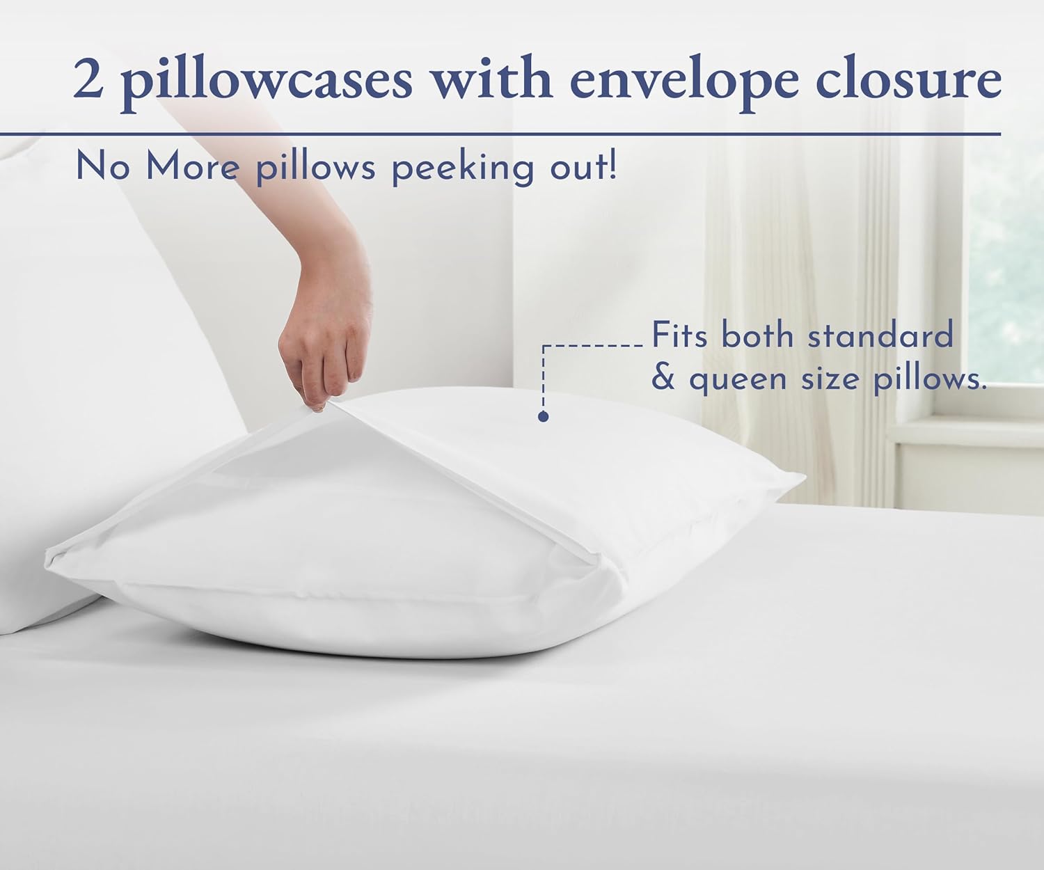 California Design Den 100% Organic Cotton Pillow Cases Queen/Standard Set of 2, Soft & Crisp Percale Weave Cotton Pillowcases (Bright White)