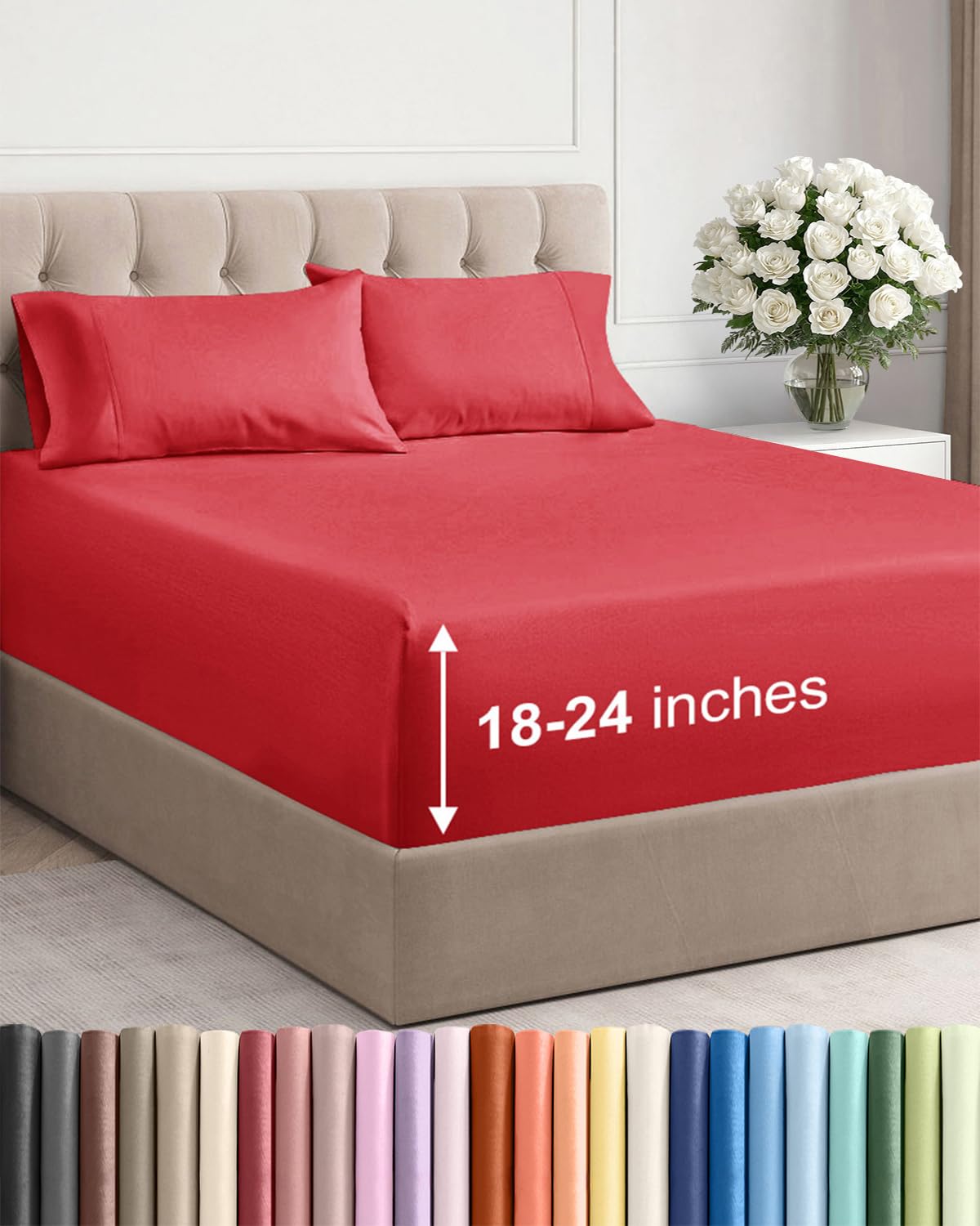 Extra Deep Queen Sheet Set - 6 Piece Breathable and Cooling Sheets - Hotel Luxury Bedding for Women, Men, Kids & Teens - Easy & Secure Fit - Soft, Wrinkle Free and Comfy - Extra Deep Pockets - Coral