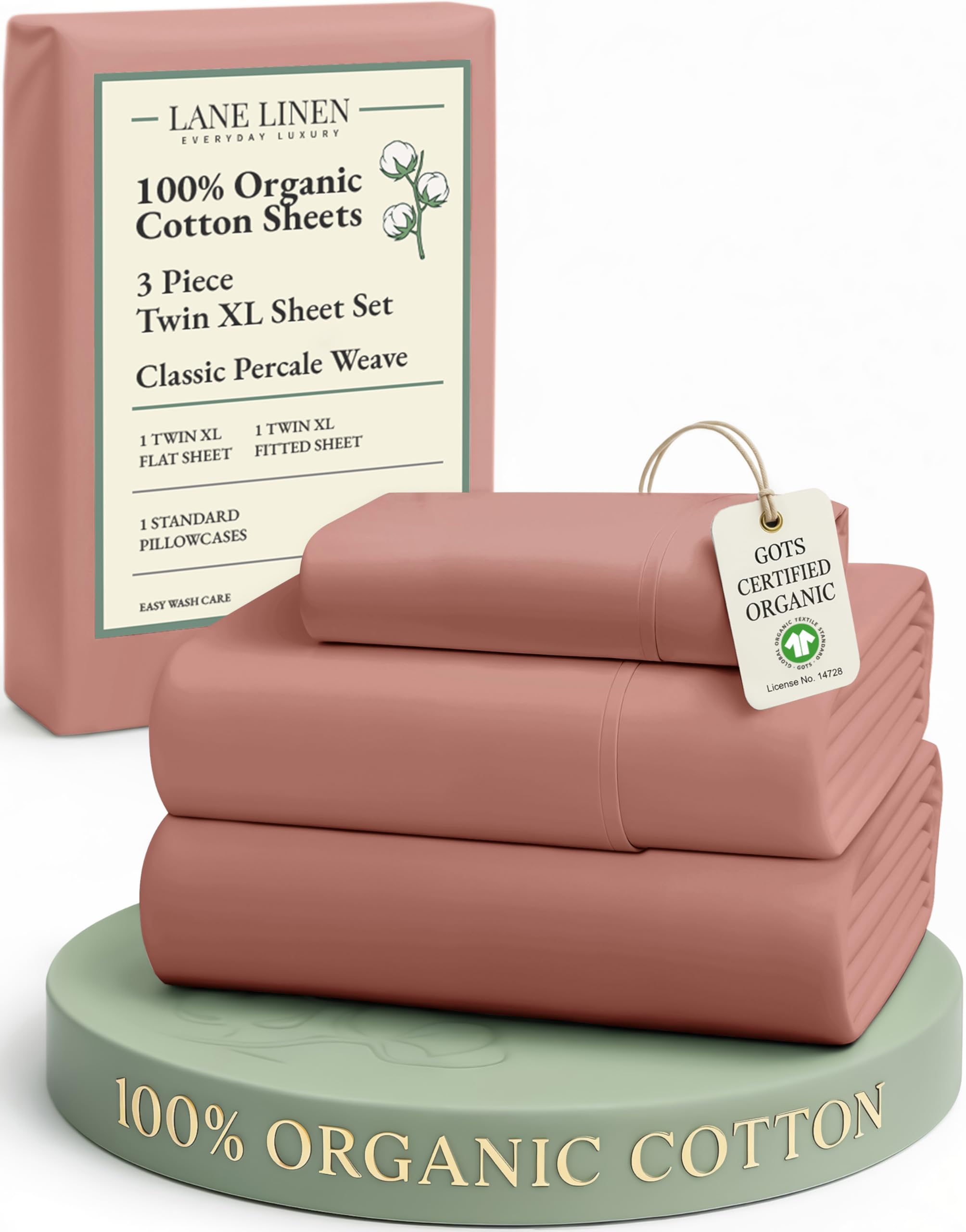 LANE LINEN Eco Friendly 100% Organic Cotton Twin Sheet Set, Hotel Quality Premium Bedding Sheets & Pillowcases Set Twin Size, Soft & Comfy Percale Sheets, Machine Wash Bed Sheets- Sepia Rose