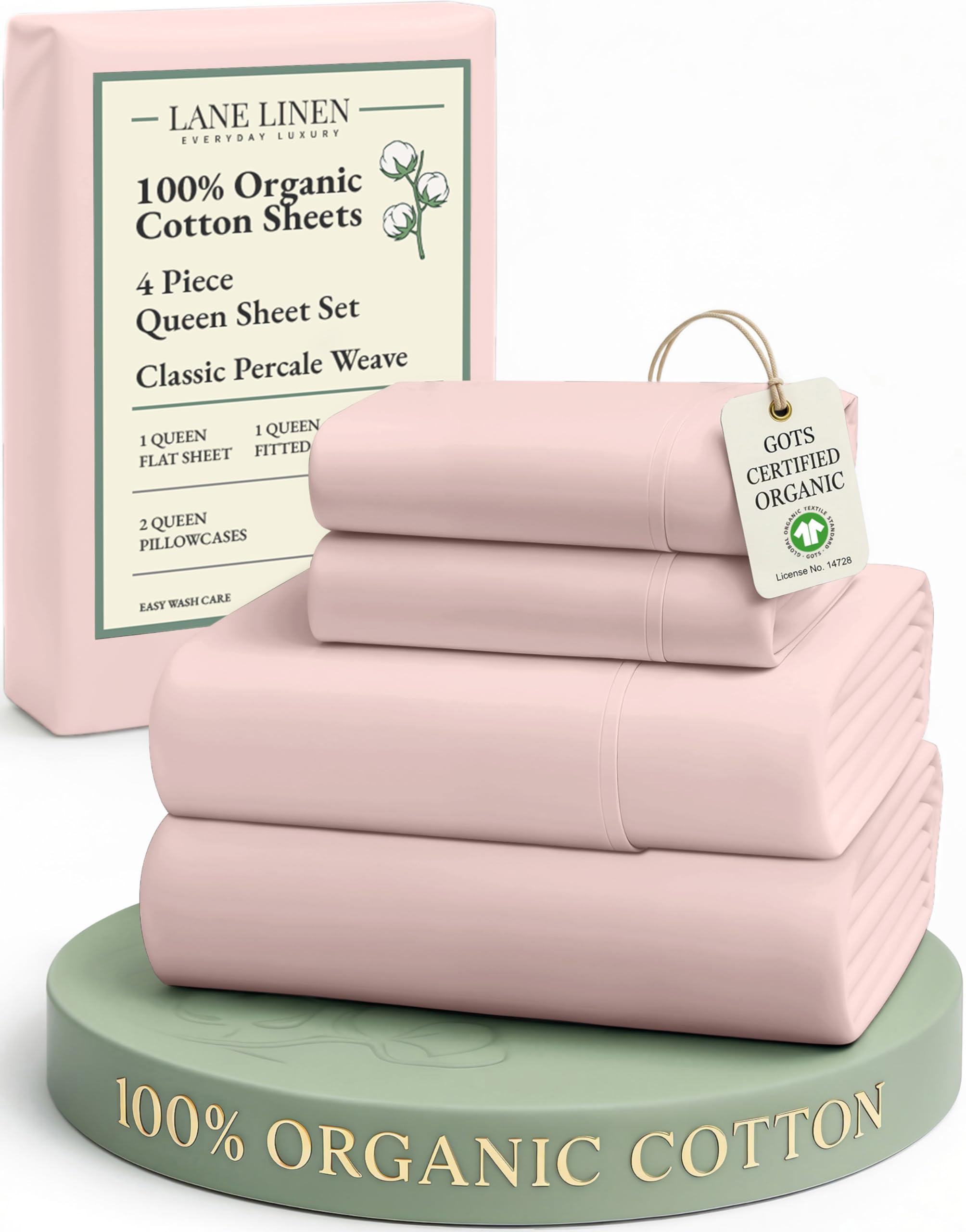 LANE LINEN Eco Friendly 100% Organic Cotton Twin Sheet Set, Hotel Quality Premium Bedding Sheets & Pillowcases Set Twin Size, Soft & Comfy Percale Sheets, Machine Wash Bed Sheets- Sepia Rose