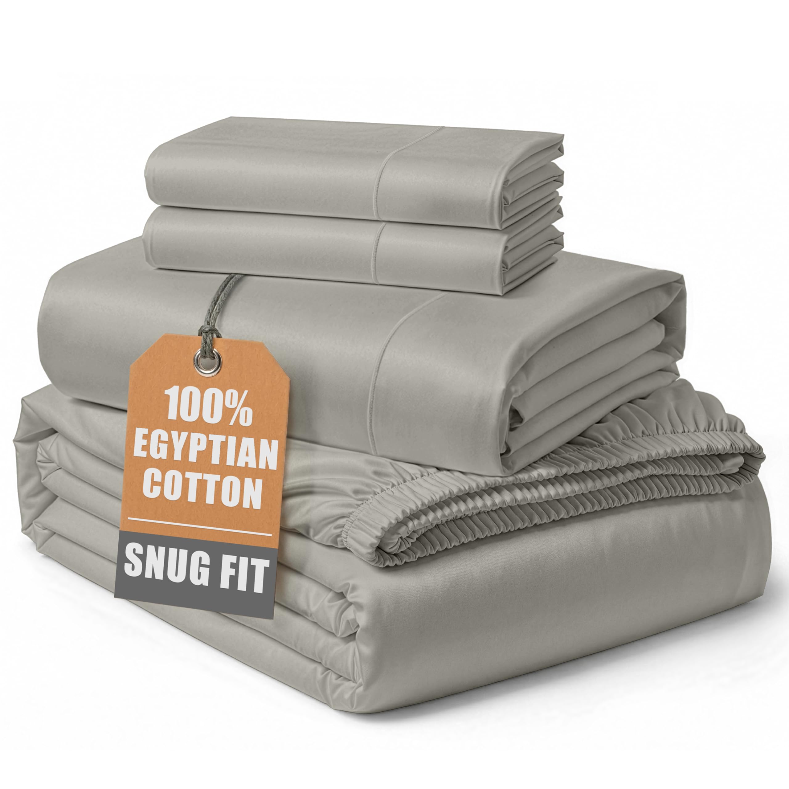 100% Egyptian Cotton Sheets Queen Size - Naturally Cooling & Breathable 4 Piece Silky Sateen Weave Queen Sheet Set, Ultra-Soft & Durable Hotel Luxury Sheets with 15" Snug Fit Deep Pockets - White