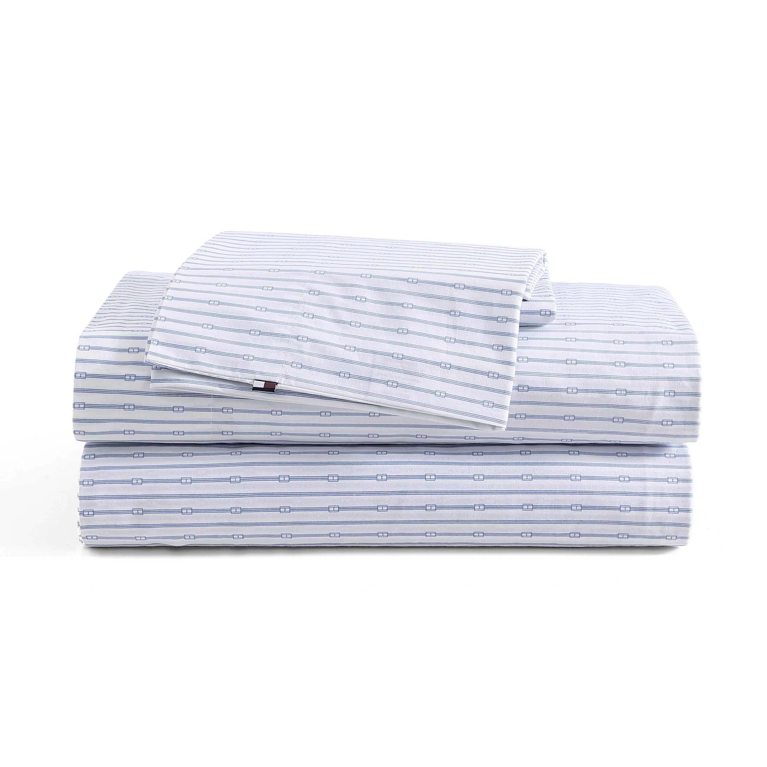 Tommy Hilfiger - Queen Bed Sheets, Crisp & Cool Cotton Percale Bedding with Matching Pillowcases, Lightweight Bed Set, Oeko-Tex Certified (Effortless Stripe Beige)