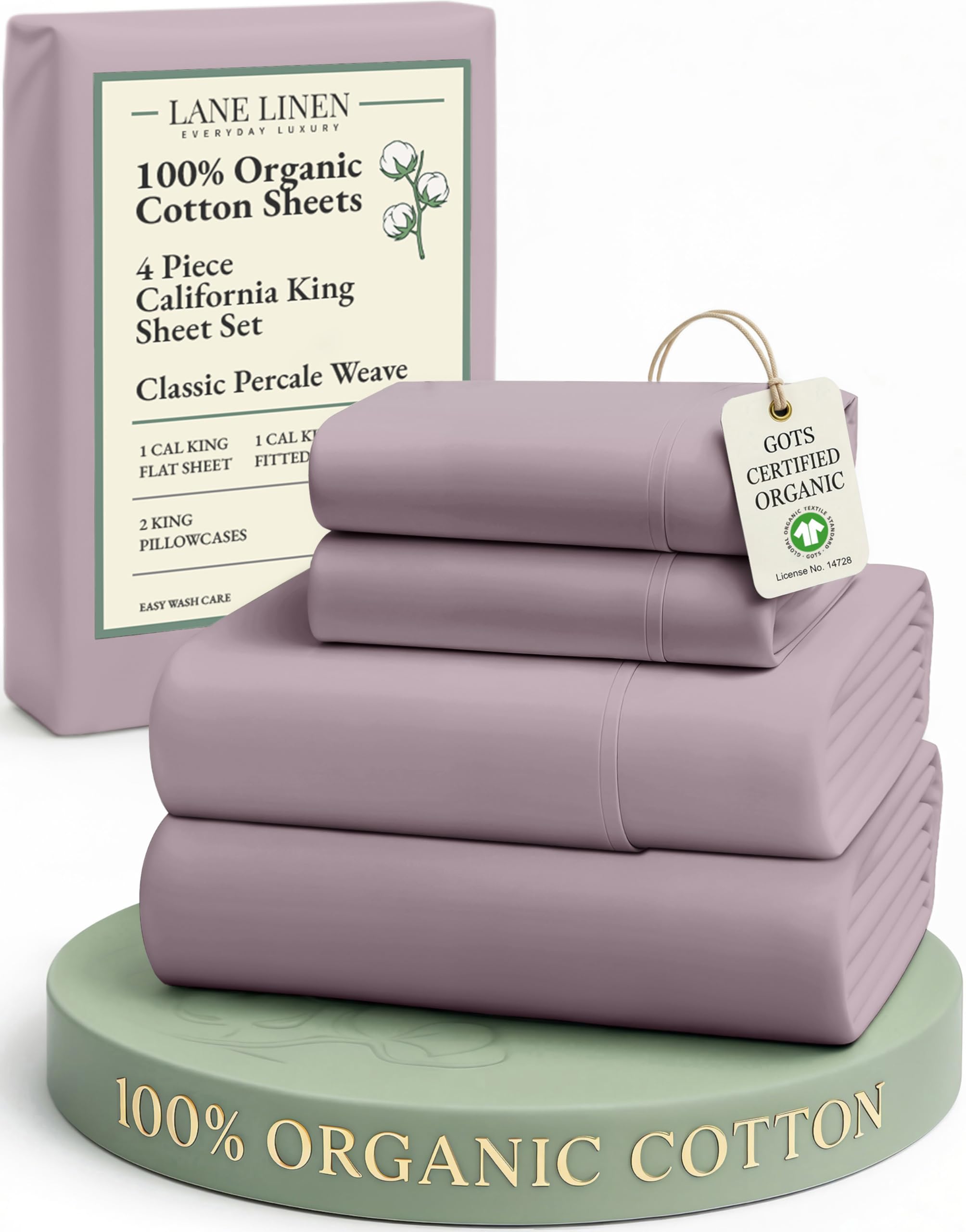 LANE LINEN Eco Friendly 100% Organic Cotton Twin Sheet Set, Hotel Quality Premium Bedding Sheets & Pillowcases Set Twin Size, Soft & Comfy Percale Sheets, Machine Wash Bed Sheets- Sepia Rose