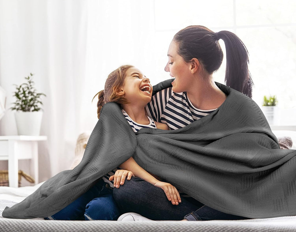 Utopia Bedding 100% Cotton Thermal Blanket Smoke Gray Queen Size Soft, Lightweight, Breathable, Cozy Spring and Summer Blankets for Bed, Home Room Decor Gifts for Women and Men (90x90 Inches)