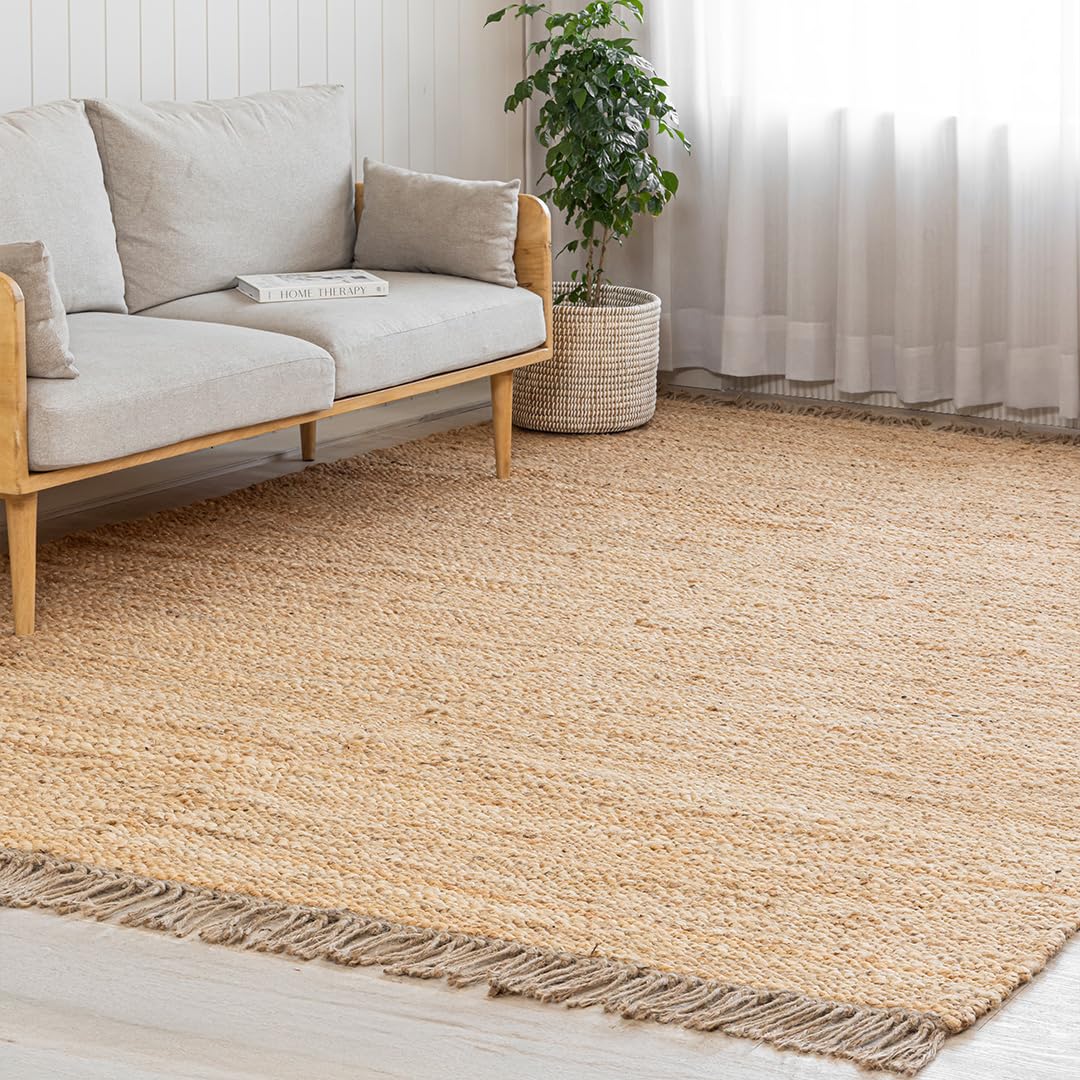 HOMEMONDE Braided Chunky Jute Runner Rug 2'x6' with Tassels - Natural Handwoven Rustic Vintage Farmhouse Style Rug, Ideal for High Traffic Areas - Entryway, Kitchen, Living Room, Bedroom and Hallway