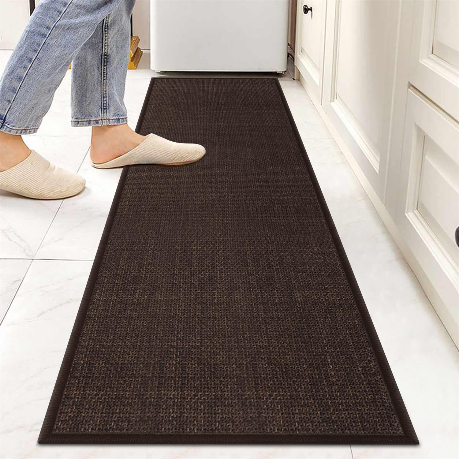 GOYLSER 10 ft Washable Runner Rug Jute Carpet Runner for Hallway, Non Slip Bath Rug Runner Mat, Beige Indoor Runner Rugs for Entryway