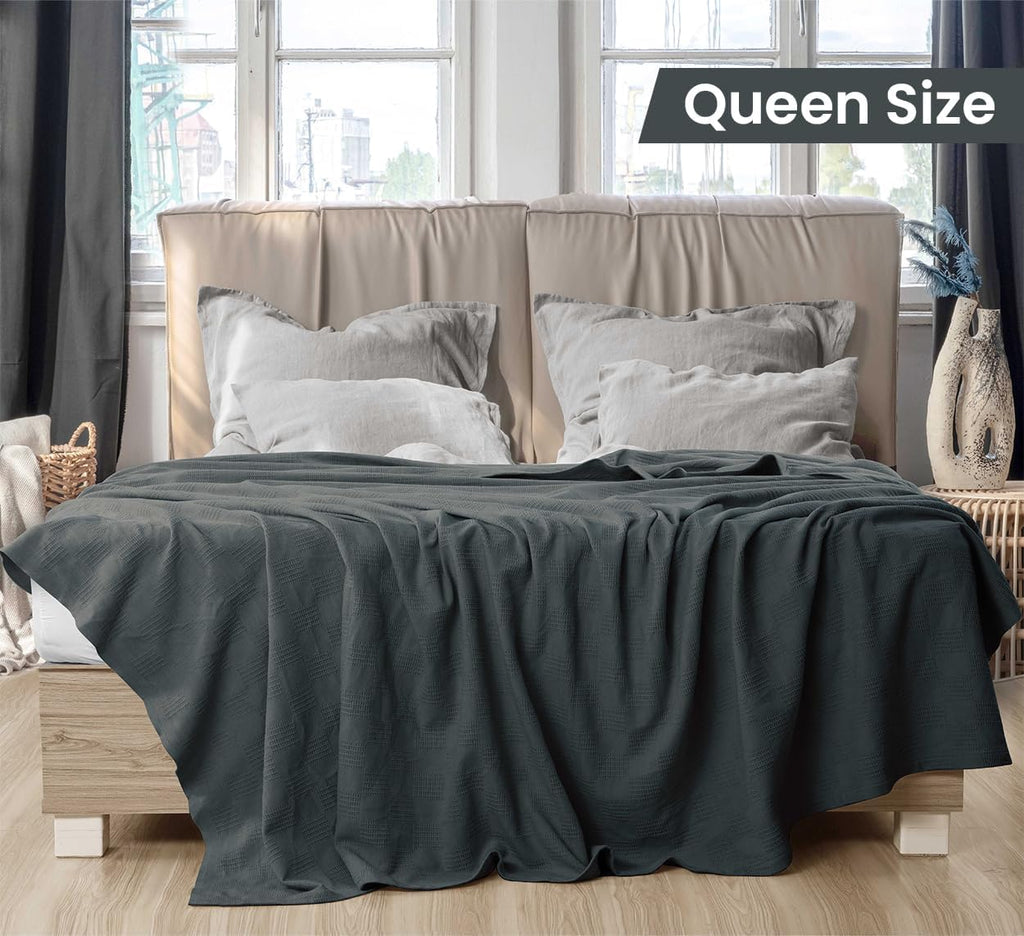 Utopia Bedding 100% Cotton Thermal Blanket Smoke Gray Queen Size Soft, Lightweight, Breathable, Cozy Spring and Summer Blankets for Bed, Home Room Decor Gifts for Women and Men (90x90 Inches)