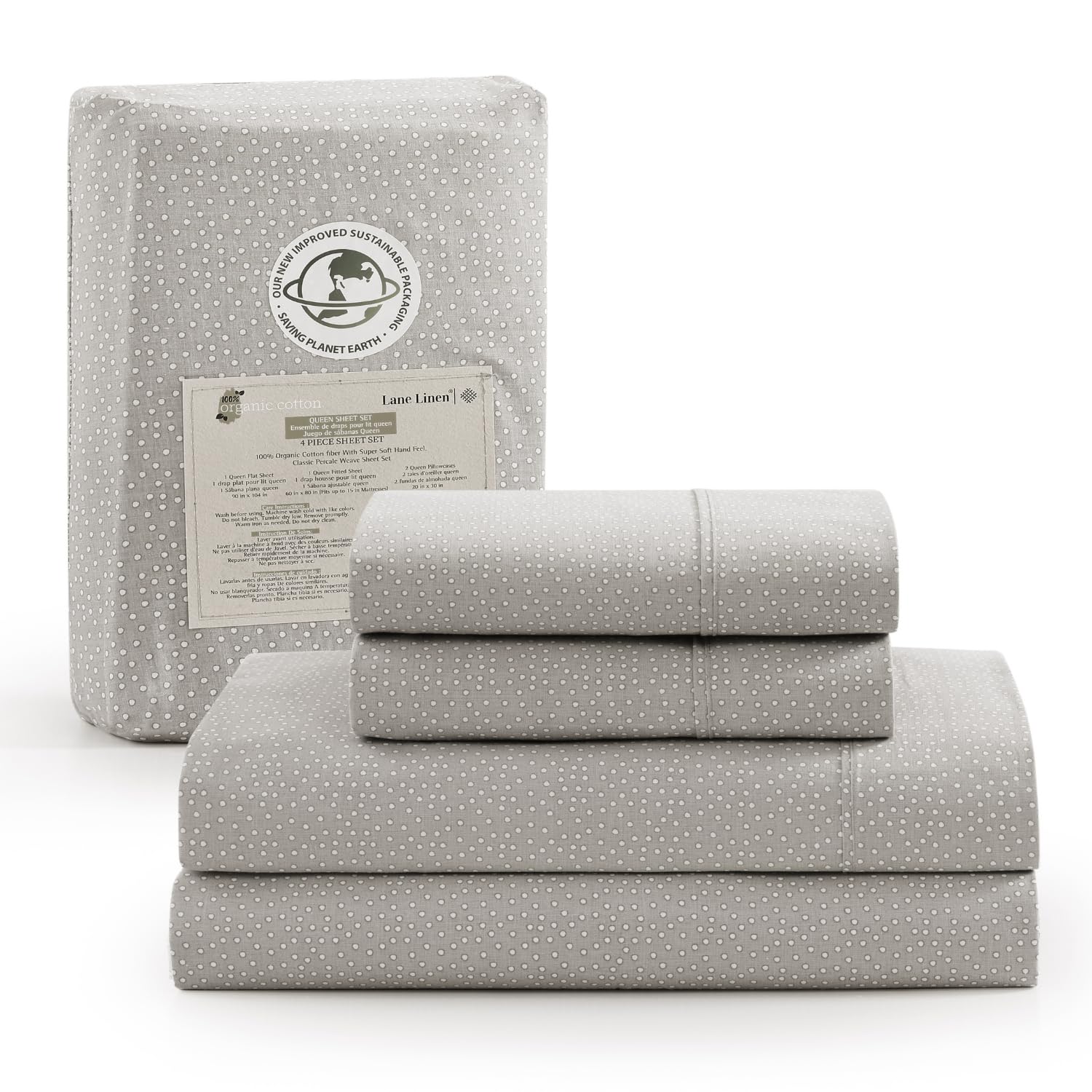 LANE LINEN 100% Organic Cotton Sheets Set Pure Long- Staple Percale Weave - Bedding for Bed Fits Mattress Upto 15" Deep Pocket (Queen Taupe)