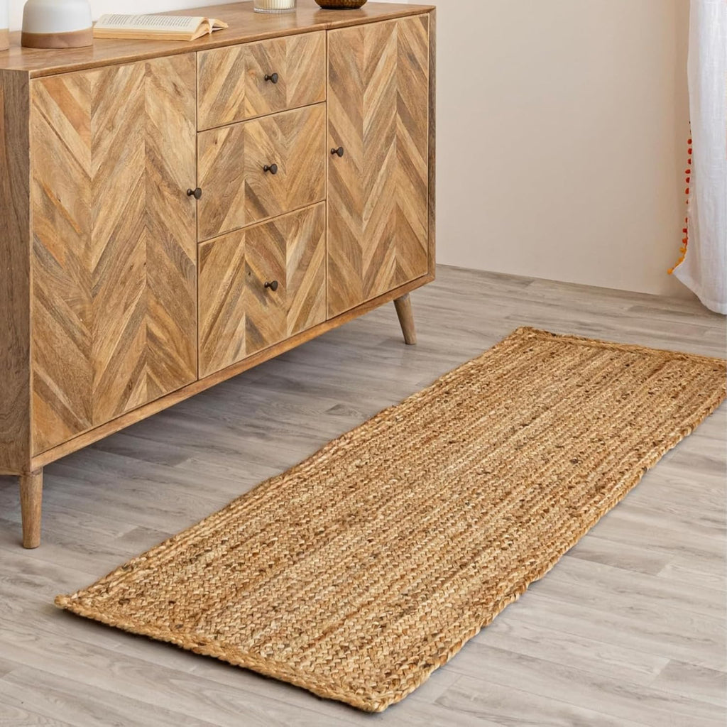 HOMEMONDE Handcrafted Woven Jute Runner Rug 2x8 ft - Rustic Natural Braided Area Rug - Farmhouse Indoor Eco Friendly Floor Rug for Kitchen, Hallway, Living Room, Bedroom