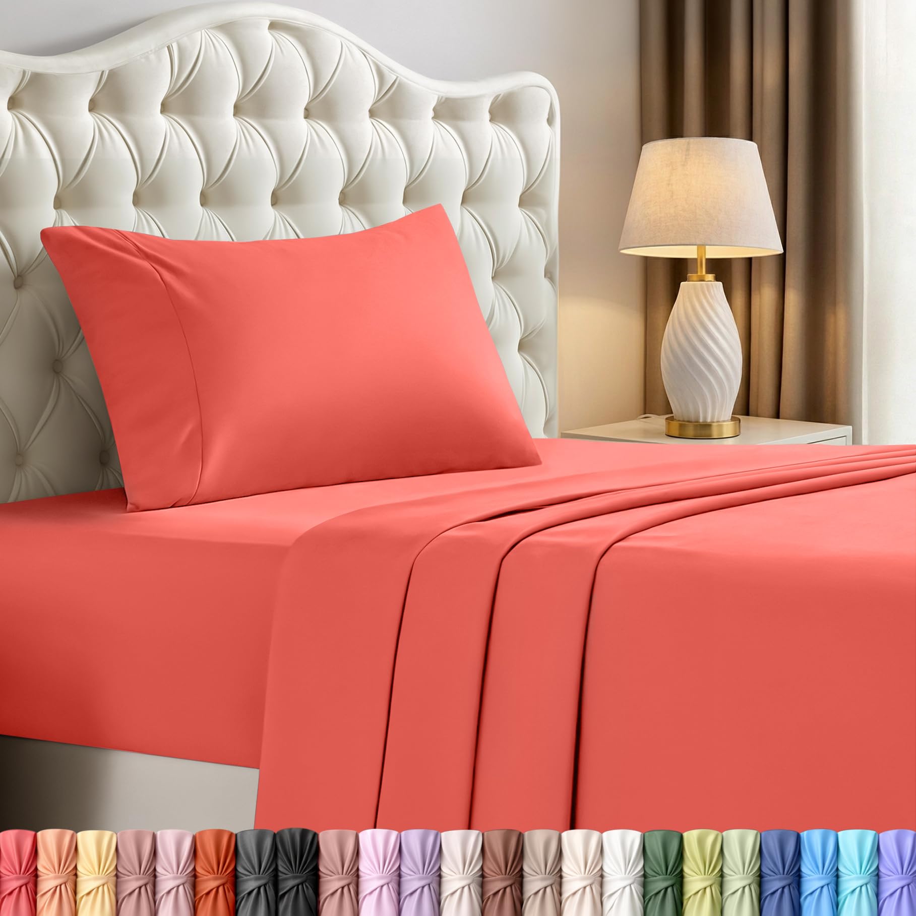 Utopia Bedding Queen Size Sheet Set – 4 Piece Bed Sheets, Soft and Breathable Microfiber, Includes 1 Fitted Sheet, 1 Flat Sheet and 2 Pillowcases – Oeko Tex (Coral)