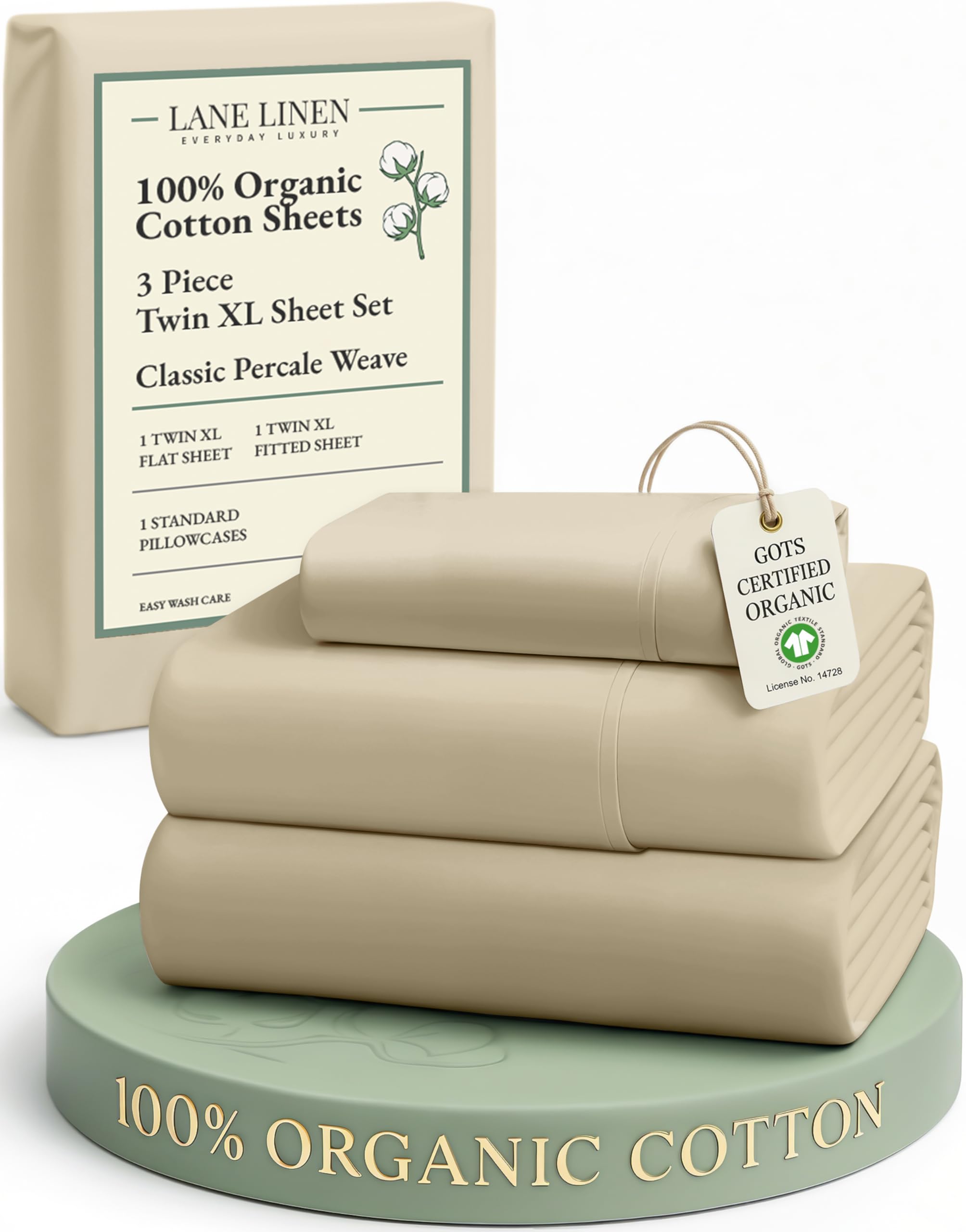 LANE LINEN Eco Friendly 100% Organic Cotton Twin Sheet Set, Hotel Quality Premium Bedding Sheets & Pillowcases Set Twin Size, Soft & Comfy Percale Sheets, Machine Wash Bed Sheets- Sepia Rose