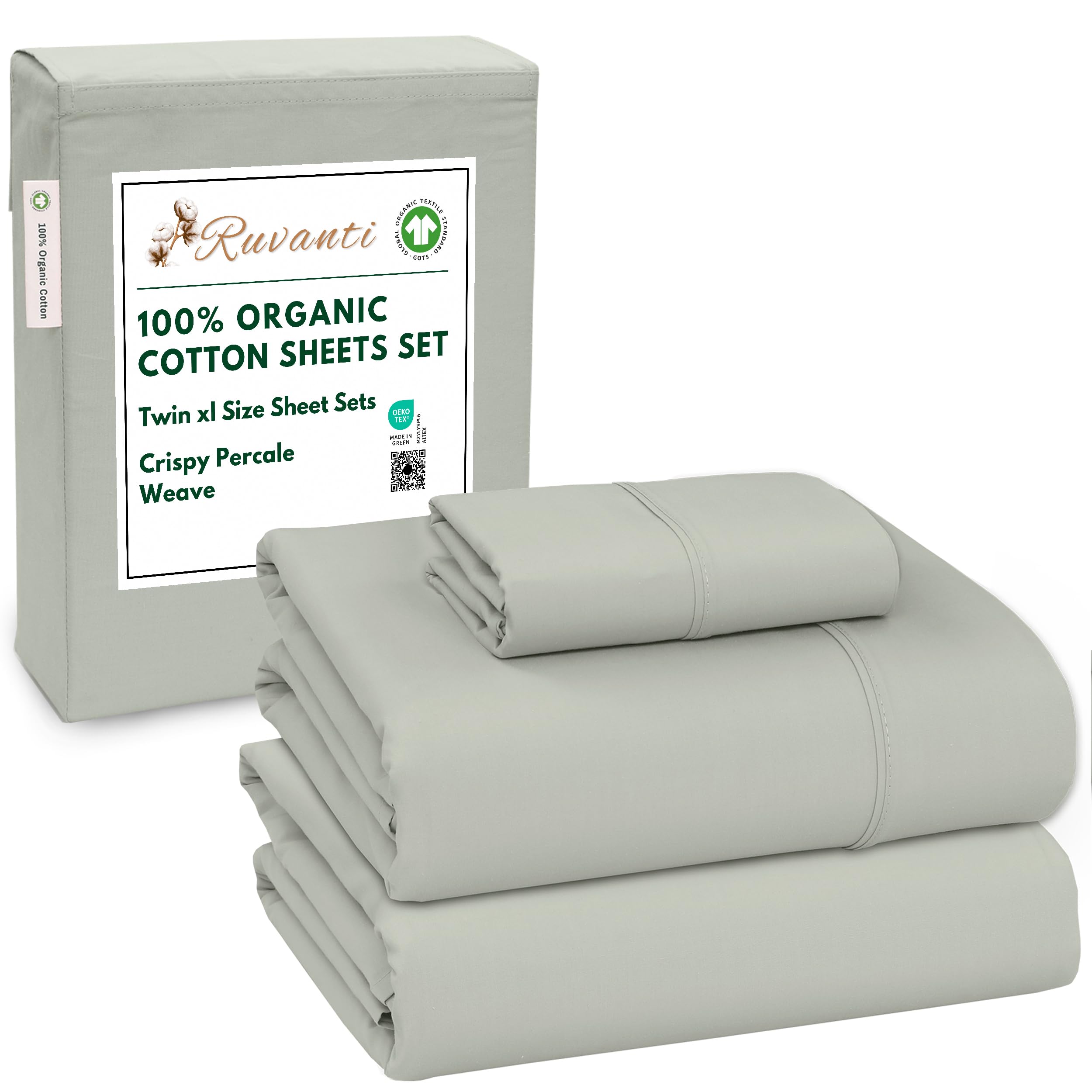 RUVANTI 100% Organic Cotton Sheets Queen Size, Percale Weave, GOTS Certified, 4-Piece Set, Deep Pocket 15", Crisp & Breathable, Soft Durable Bedding, Sábanas Algodón Orgánico – Daisy Bud