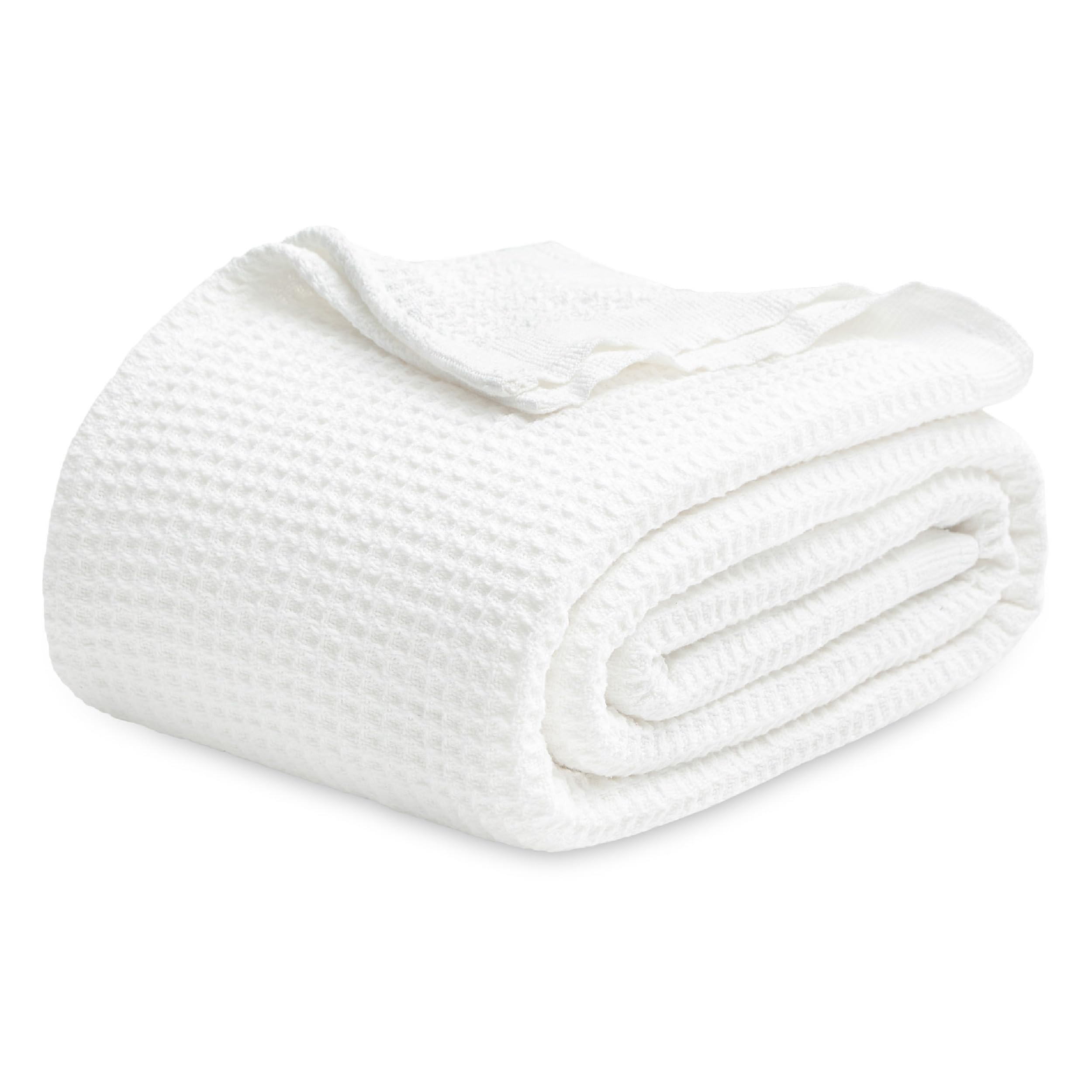 Bedsure Gentlesoft 100% Cotton Blanket Twin XL Size for College Dorm - Cooling Breathable and Soft for Summer, Waffle Weave Twin Blanket for Bed, Dorm Room Essentials, White, 66x90 inches