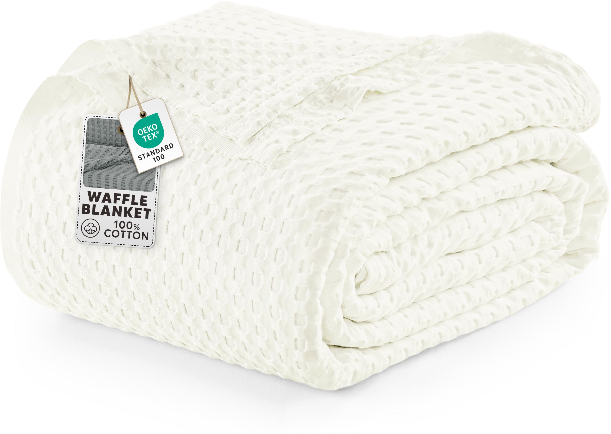 Utopia Bedding 100% Cotton Waffle Weave Blanket Queen Size for Bed - Lightweight, Breathable Summer Blankets Soft and Cozy, Gifts for Women Home Room Decor (White, 90x90 Inch)