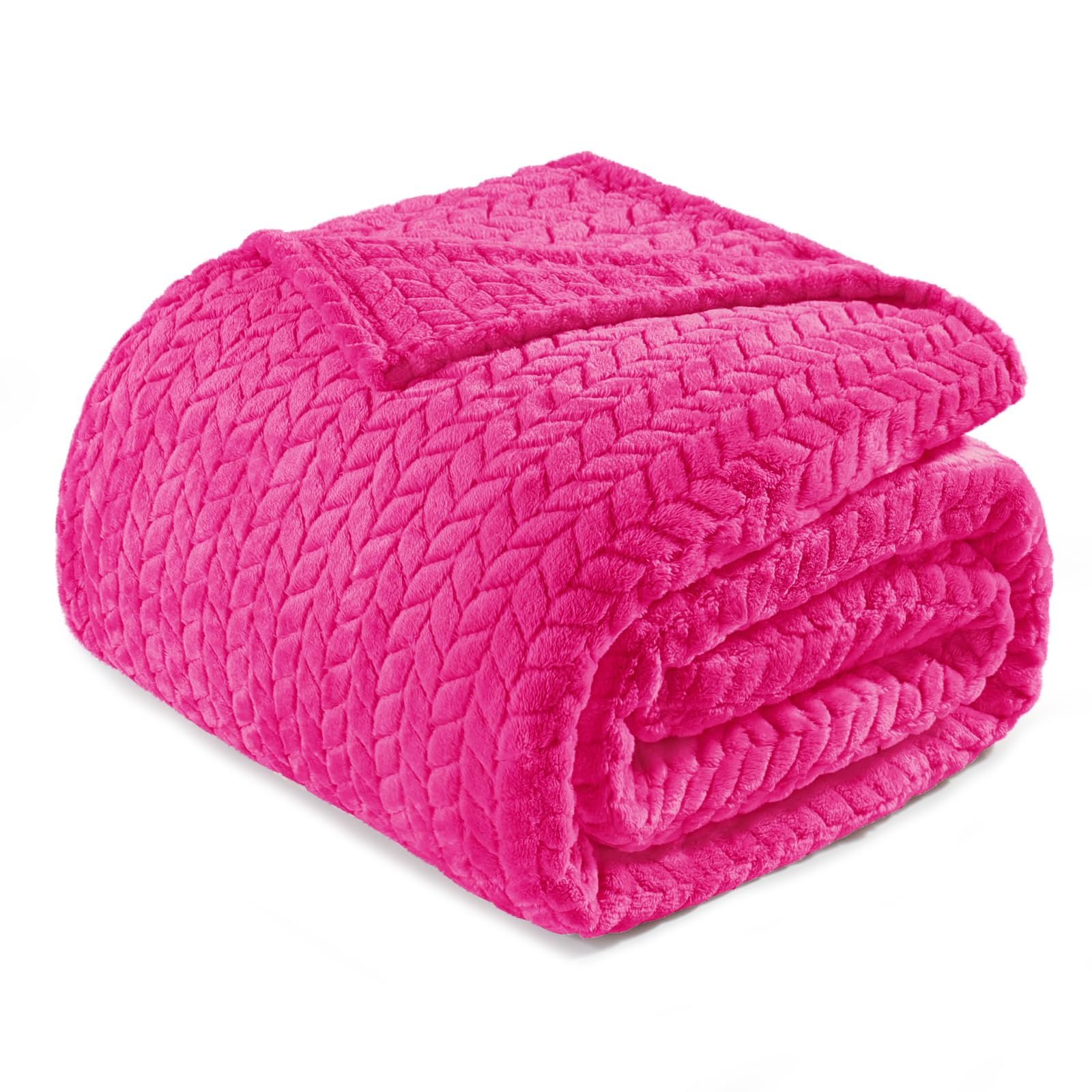 Exclusivo Mezcla Fleece Throw Blanket for Couch Sofa Bedroom, Soft Fuzzy Plush Warm Lightweight Jacquard Flannel Throws for Women, 50x70 Inches, Pink