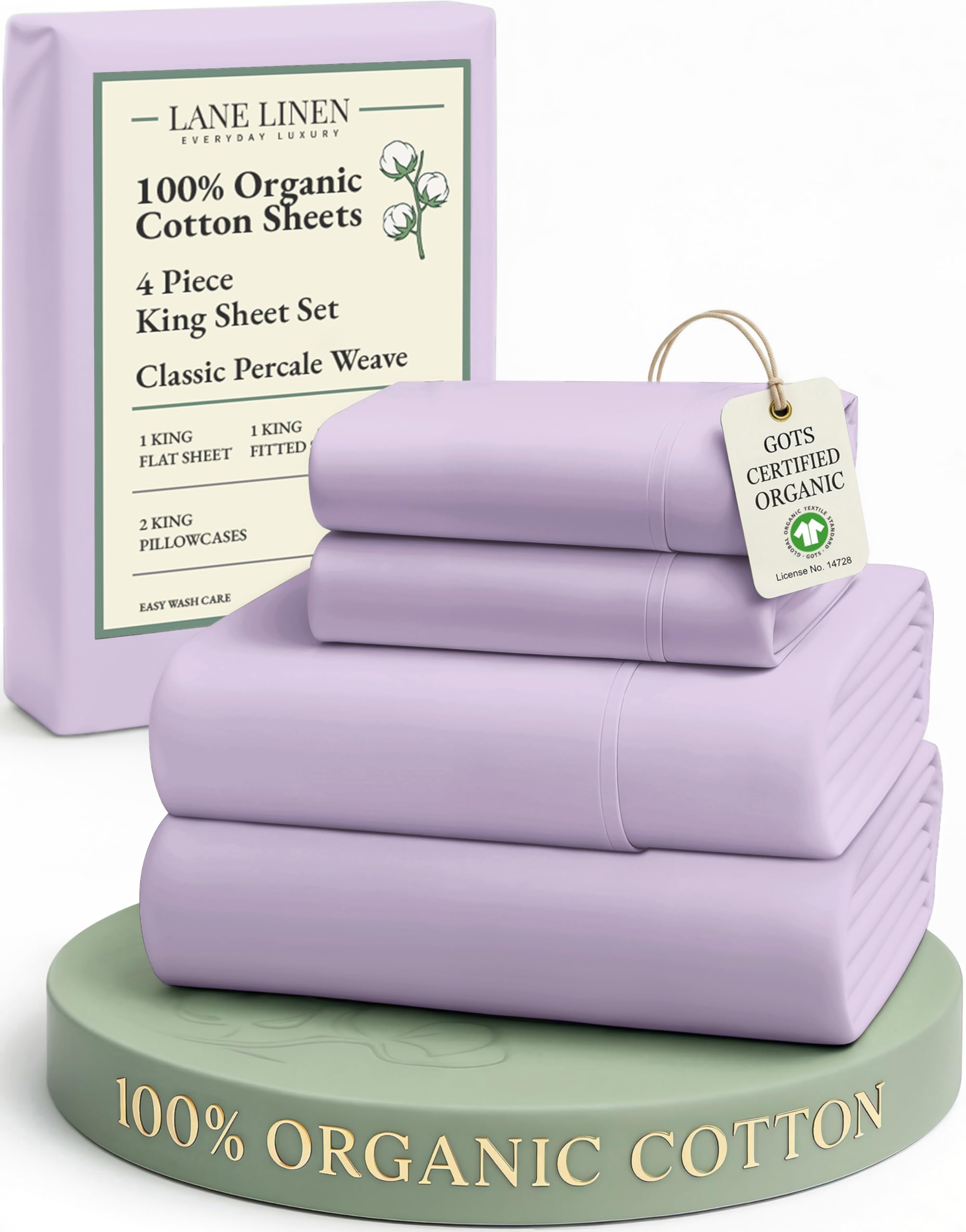 LANE LINEN 100% Organic Cotton Sheets Set Pure Long- Staple Percale Weave - Bedding for Bed Fits Mattress Upto 15" Deep Pocket (Queen Taupe)