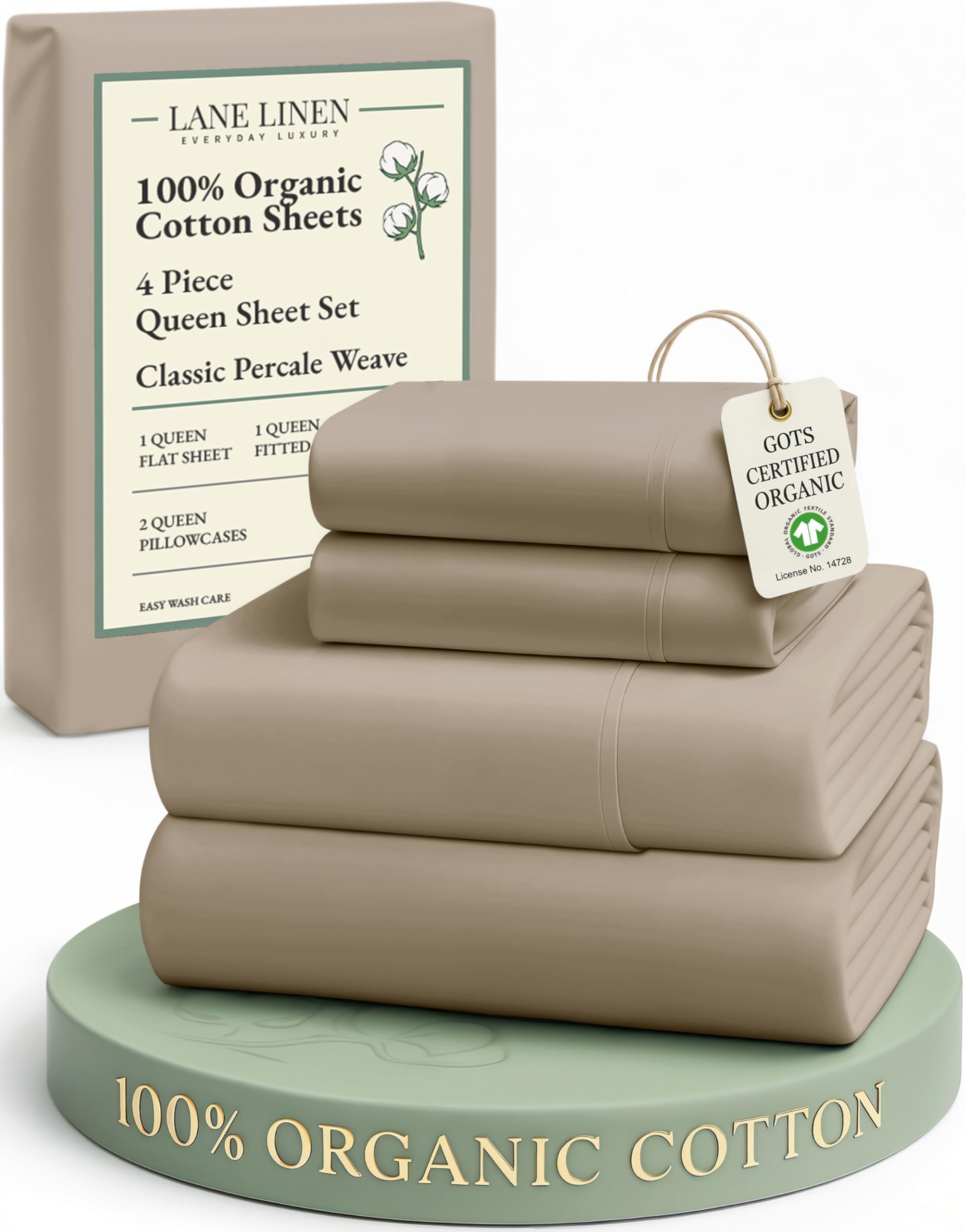 LANE LINEN 100% Organic Cotton Eco Friendly Sustainably Produced Queen Sheets Set, Low Pill Fade Resistant Machine Wash Fully Elasticized Cotton Bedding Queen Set- French Blue