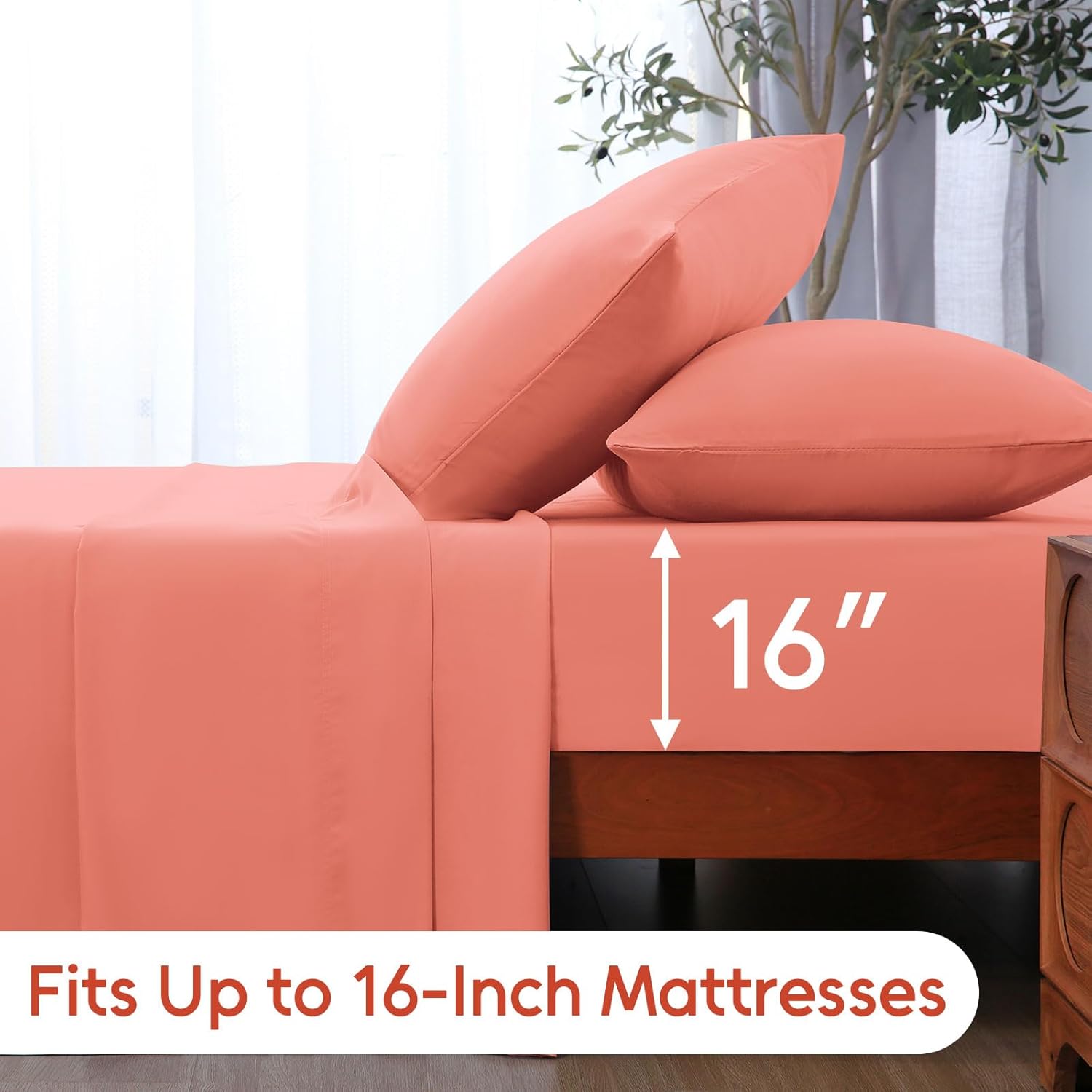 LONAVA Twin Sheet Set 3 Pieces,Peachy Coral Ultra Soft & Breathable Microbifer Sheets, 1600 Thread Count Hotel Luxury Oeko-Tex Bed Sheets, 14-16 Inch Deep Pocket Durable Wrinkle Free Sheets