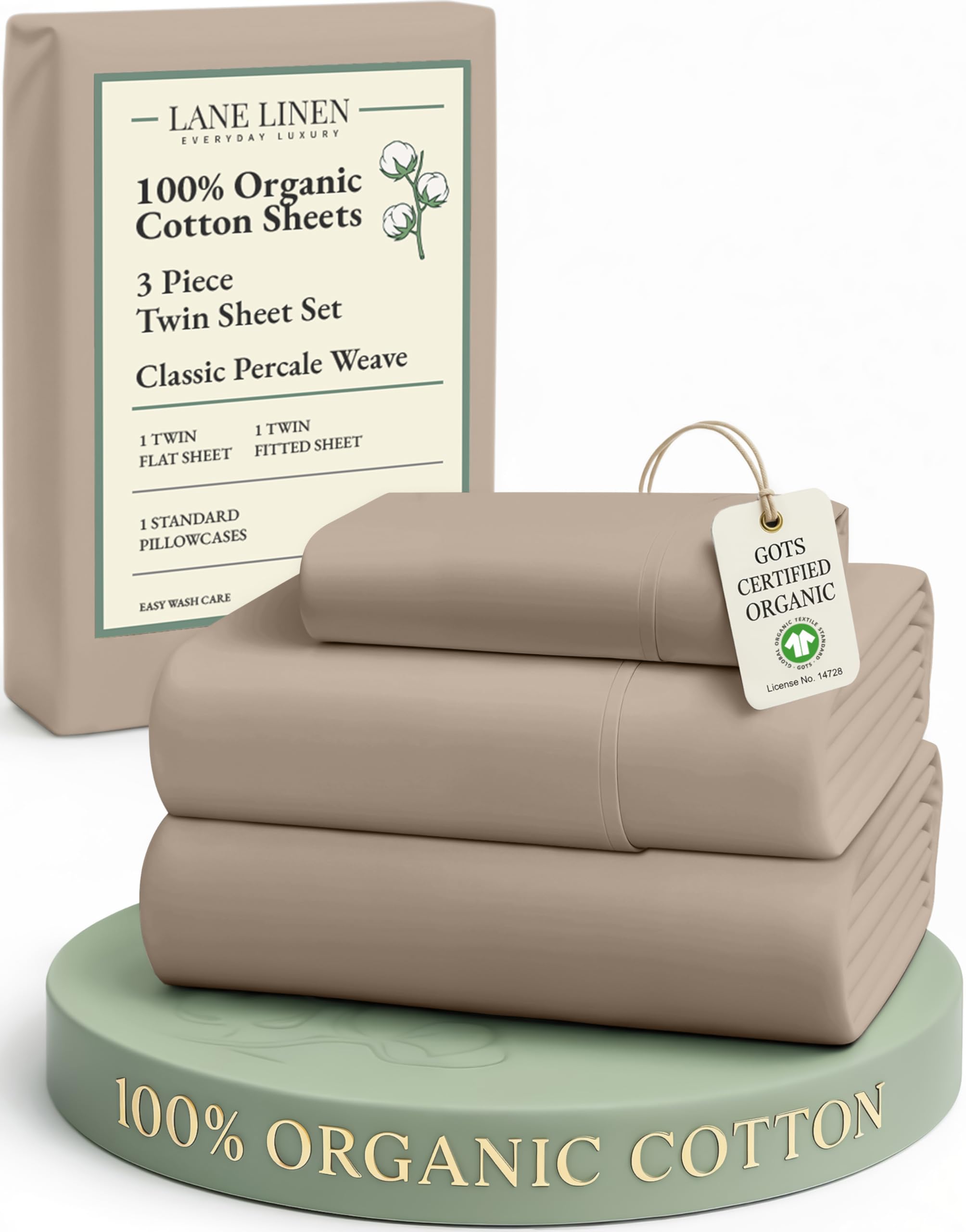 LANE LINEN Eco Friendly 100% Organic Cotton Twin Sheet Set, Hotel Quality Premium Bedding Sheets & Pillowcases Set Twin Size, Soft & Comfy Percale Sheets, Machine Wash Bed Sheets- Sepia Rose