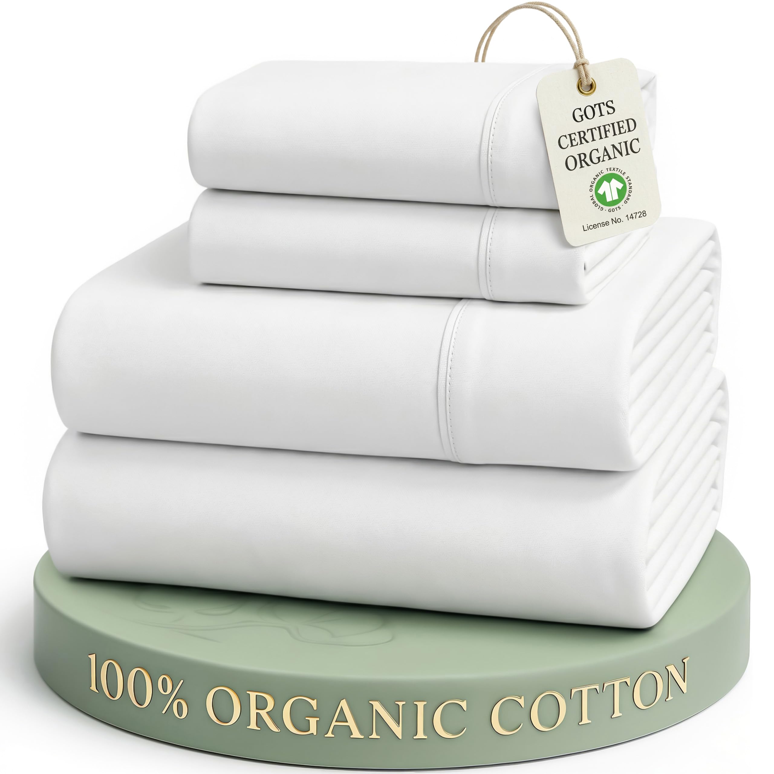 LANE LINEN 100% Organic Cotton Sheets Set Pure Long- Staple Percale Weave - Bedding for Bed Fits Mattress Upto 15" Deep Pocket (Queen Taupe)