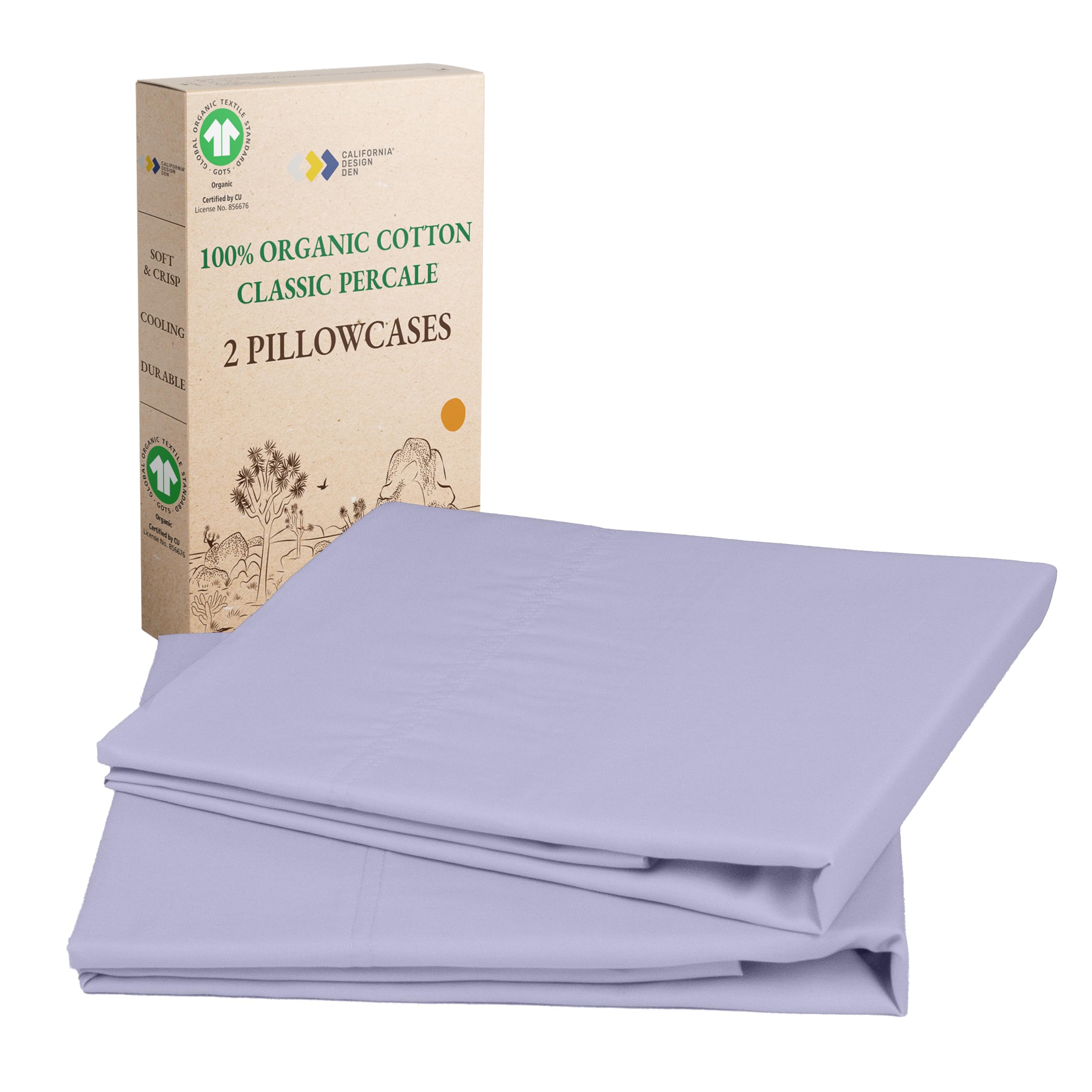 California Design Den 100% Organic Cotton Pillow Cases Queen/Standard Set of 2, Soft & Crisp Percale Weave Cotton Pillowcases (Bright White)