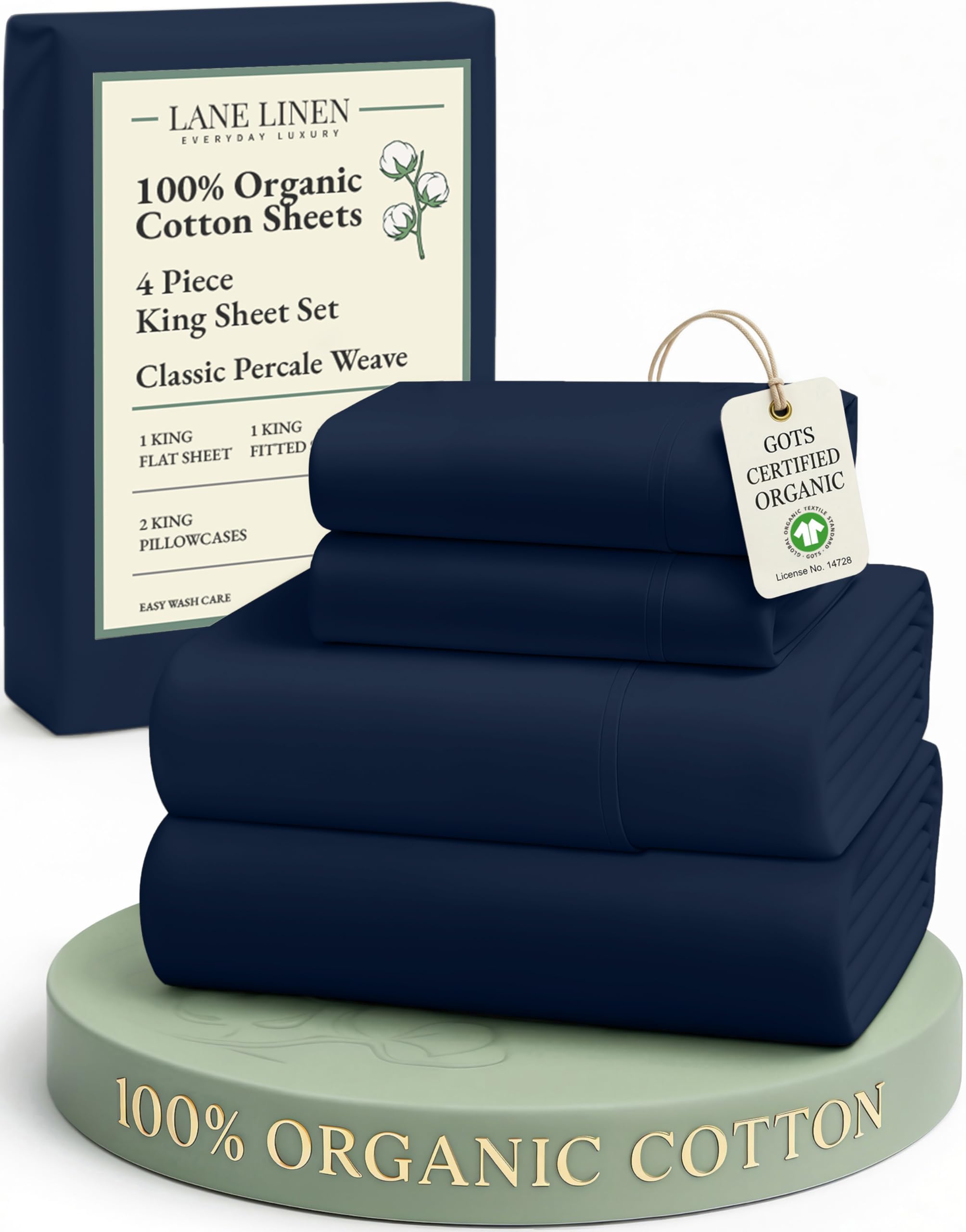 LANE LINEN 100% Organic Cotton Eco Friendly Sustainably Produced Queen Sheets Set, Low Pill Fade Resistant Machine Wash Fully Elasticized Cotton Bedding Queen Set- French Blue
