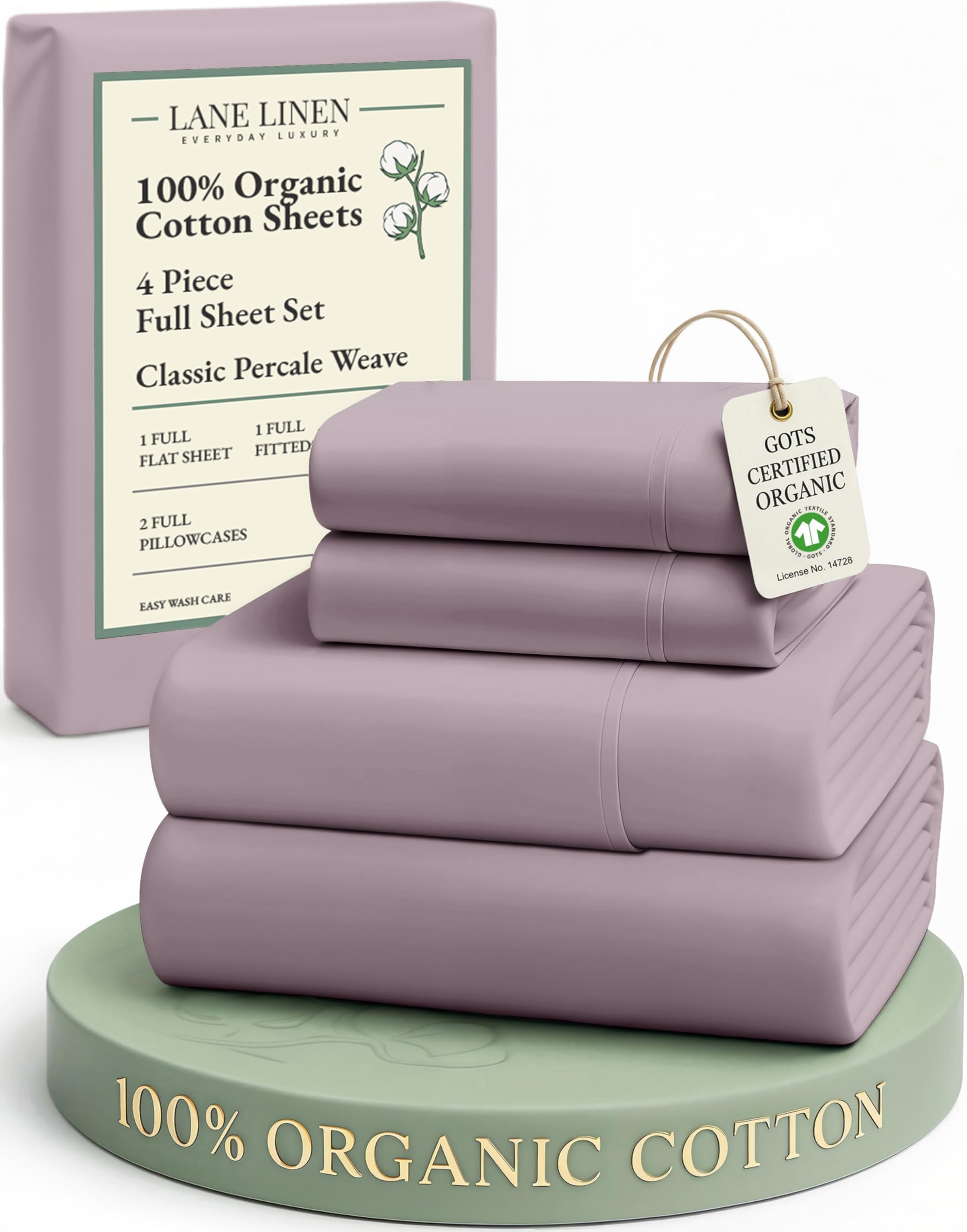 LANE LINEN Eco Friendly 100% Organic Cotton Twin Sheet Set, Hotel Quality Premium Bedding Sheets & Pillowcases Set Twin Size, Soft & Comfy Percale Sheets, Machine Wash Bed Sheets- Sepia Rose